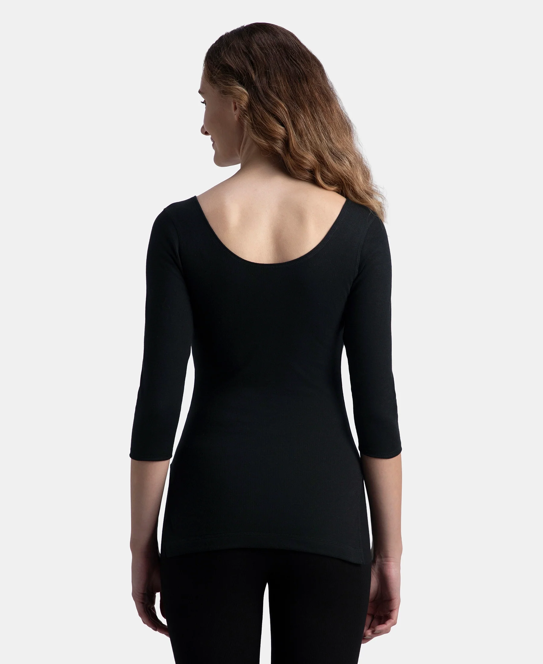 Super Warmth Super Combed Cotton Rich Brushed Three Quarter Sleeve Thermal Top with StayWarm Technology - Black - Image 3