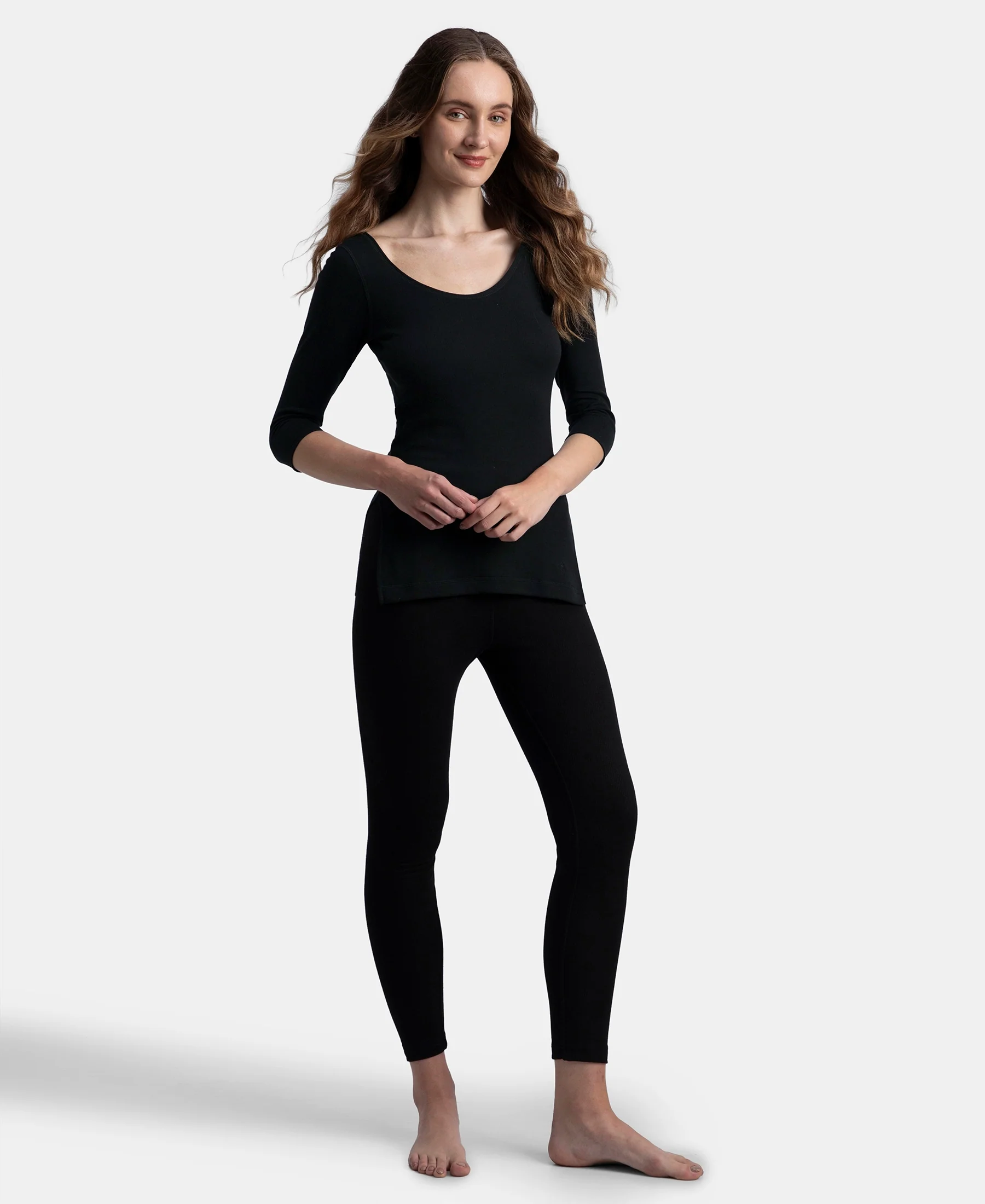 Super Warmth Super Combed Cotton Rich Brushed Three Quarter Sleeve Thermal Top with StayWarm Technology - Black - Image 4