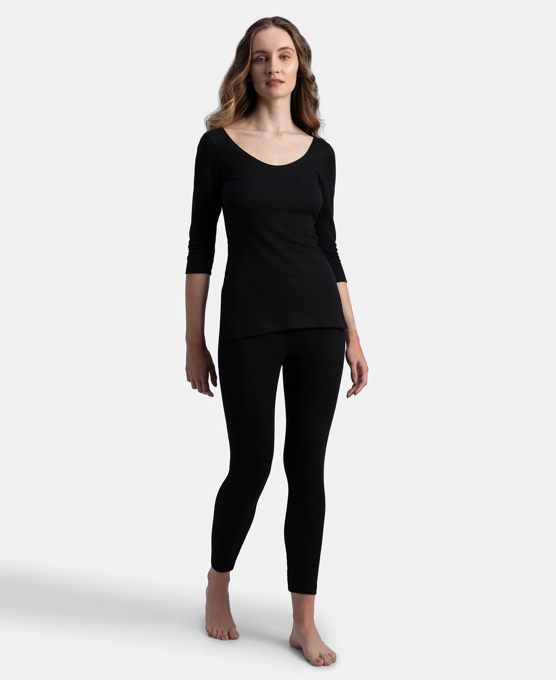 Super Warmth Super Combed Cotton Rich Brushed Three Quarter Sleeve Thermal Top with StayWarm Technology - Black - Image 6