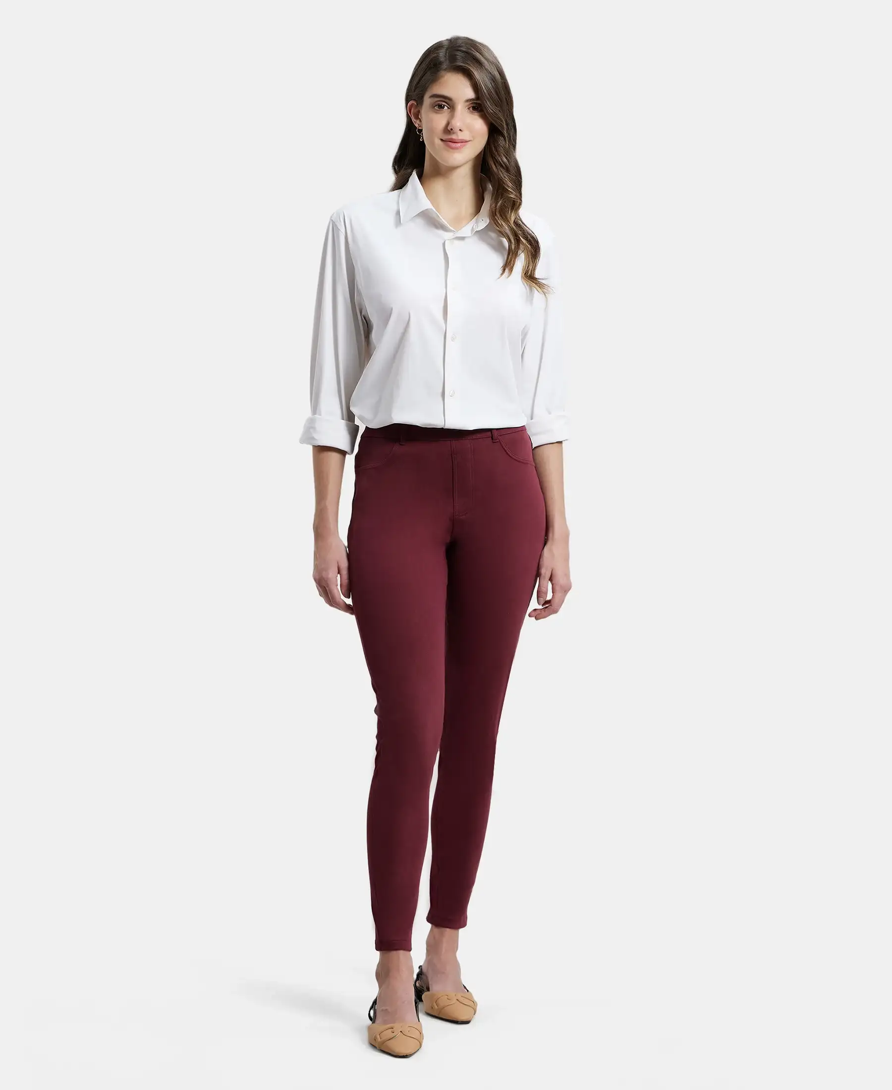 Super Combed Cotton Rich Elastane Stretch Slim Fit Jeggings With Pockets - Chocolate Truffle - Image 4