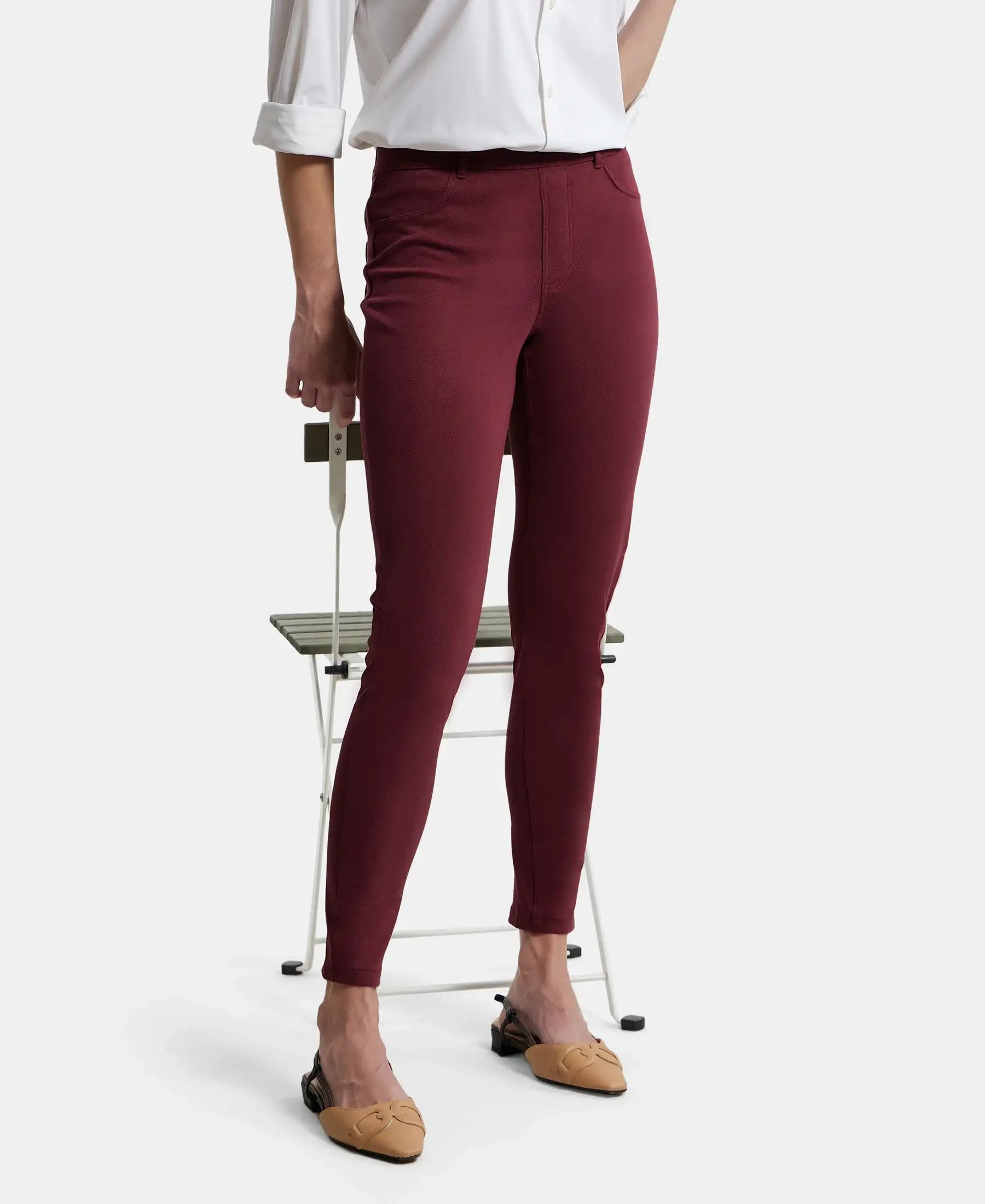 Super Combed Cotton Rich Elastane Stretch Slim Fit Jeggings With Pockets - Chocolate Truffle - Image 5
