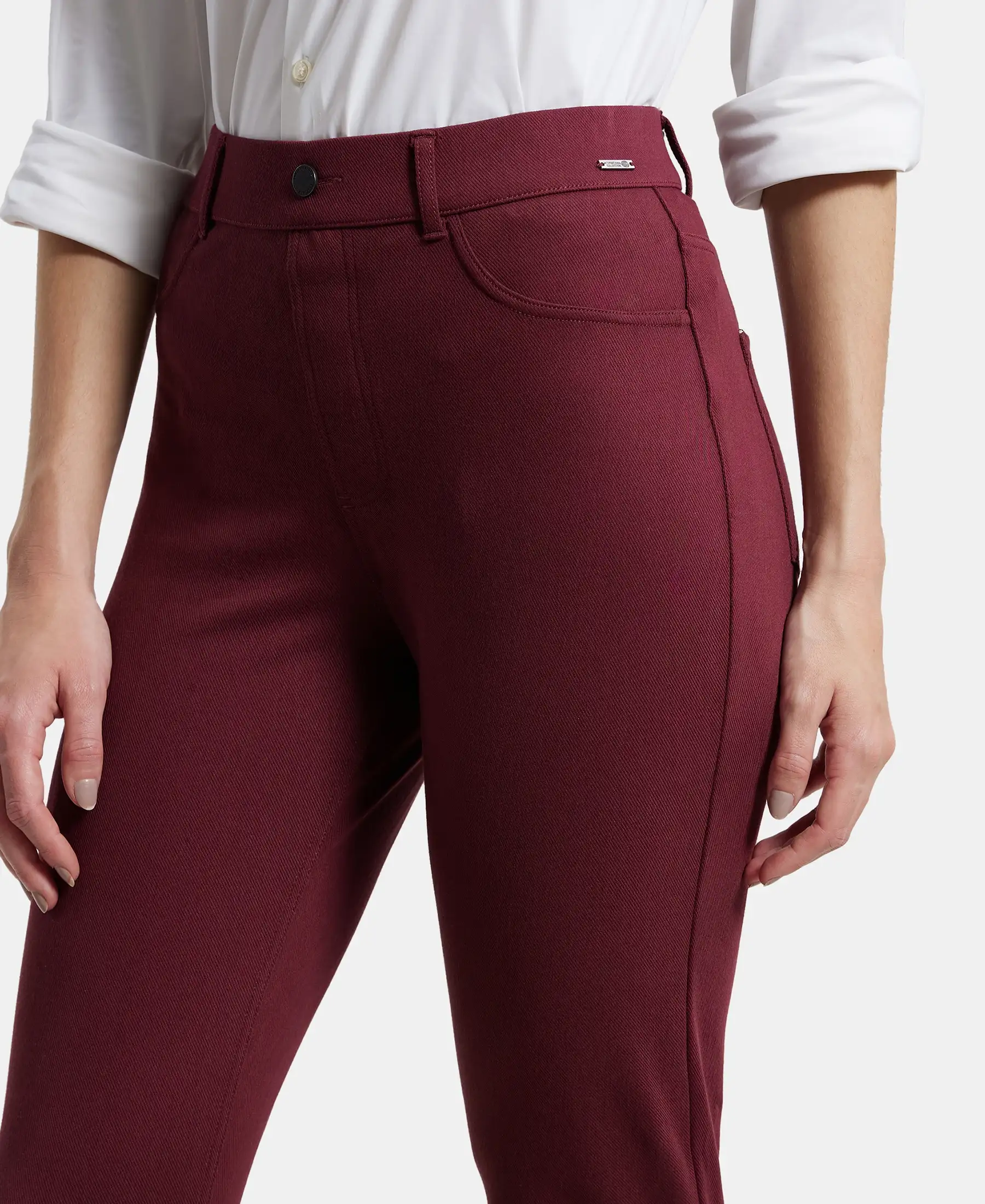 Super Combed Cotton Rich Elastane Stretch Slim Fit Jeggings With Pockets - Chocolate Truffle - Image 6