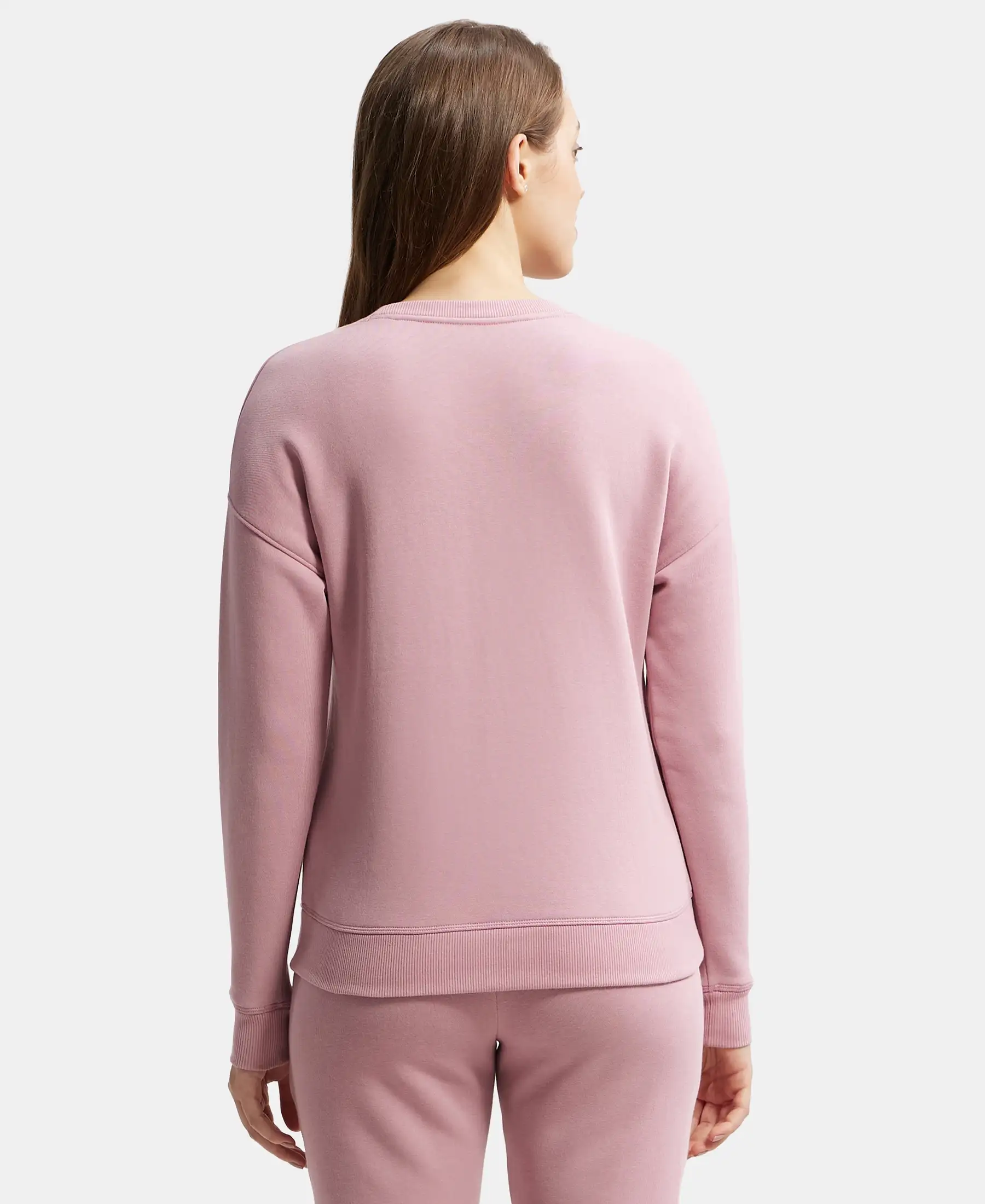 Super Combed Cotton Rich Fleece Fabric Printed Sweatshirt with Drop Shoulder Styling - Lilas - Image 3