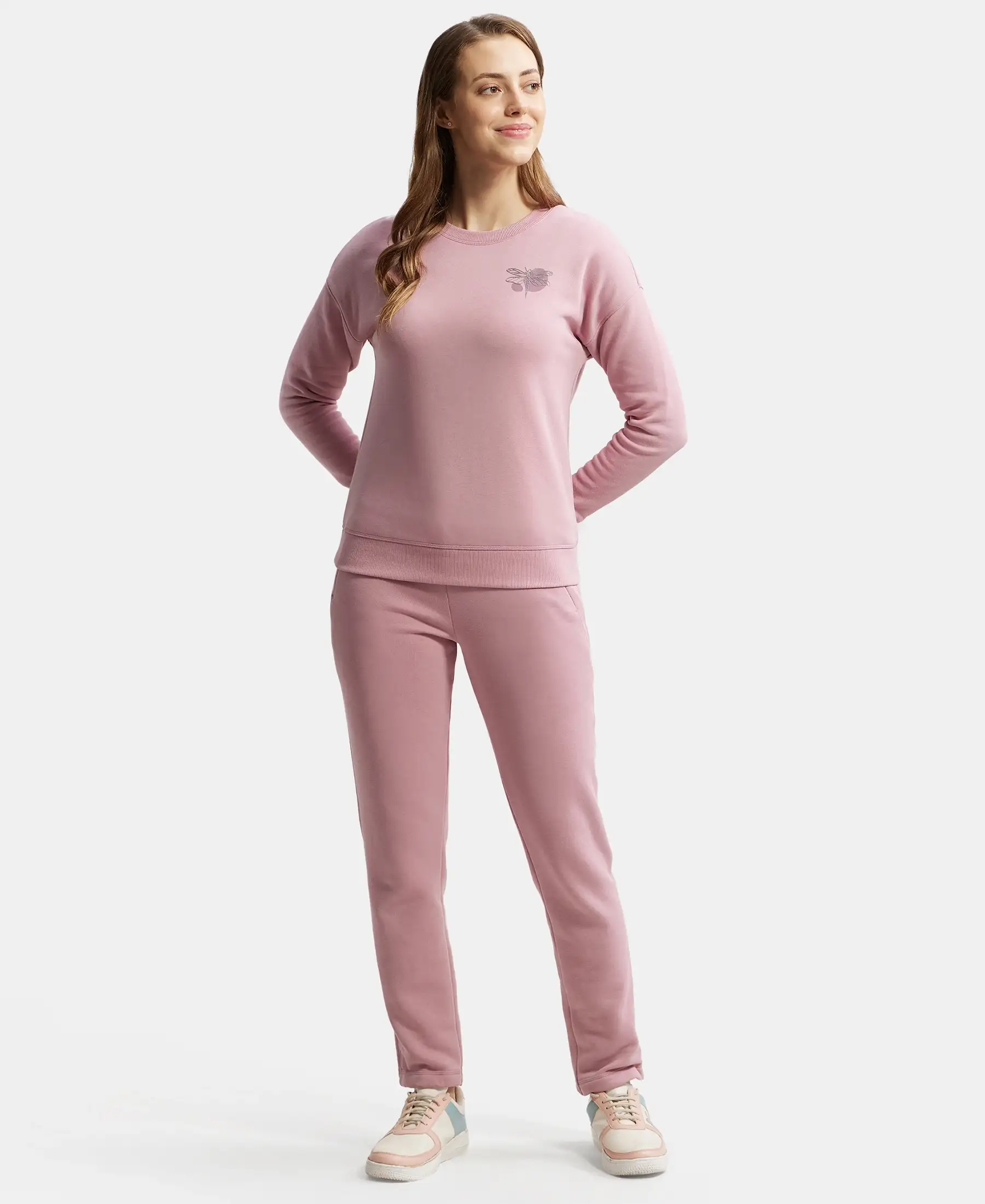 Super Combed Cotton Rich Fleece Fabric Printed Sweatshirt with Drop Shoulder Styling - Lilas - Image 4