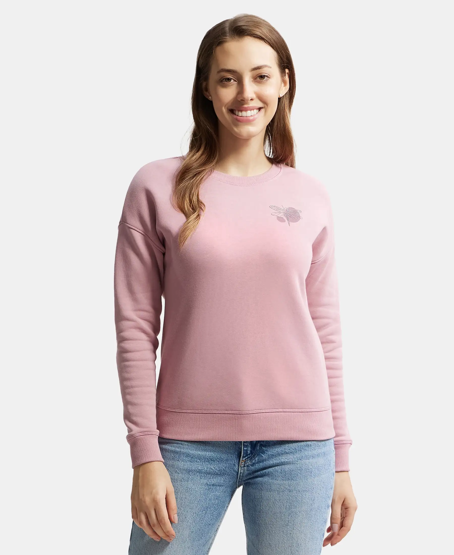 Super Combed Cotton Rich Fleece Fabric Printed Sweatshirt with Drop Shoulder Styling - Lilas - Image 5
