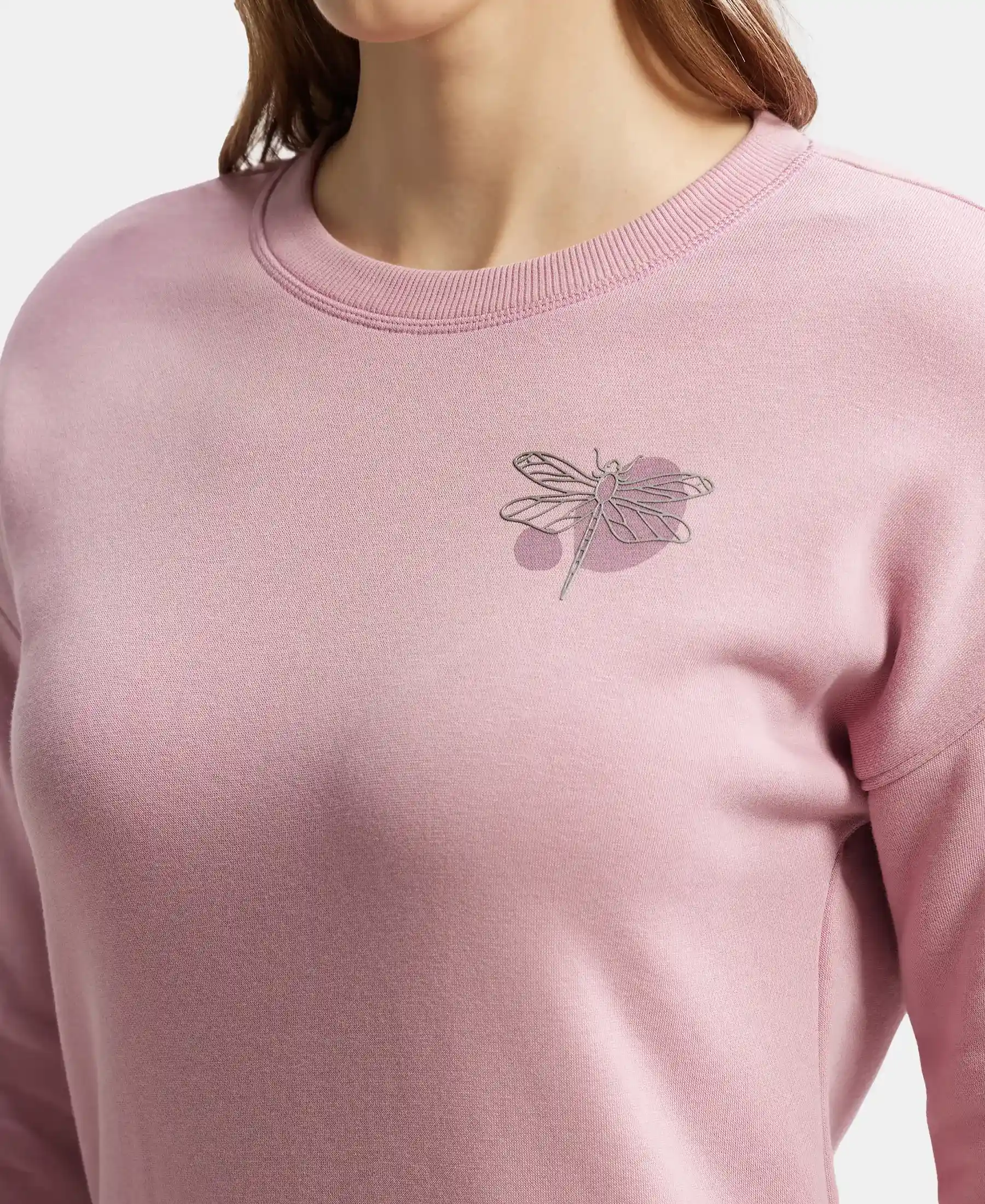 Super Combed Cotton Rich Fleece Fabric Printed Sweatshirt with Drop Shoulder Styling - Lilas - Image 6