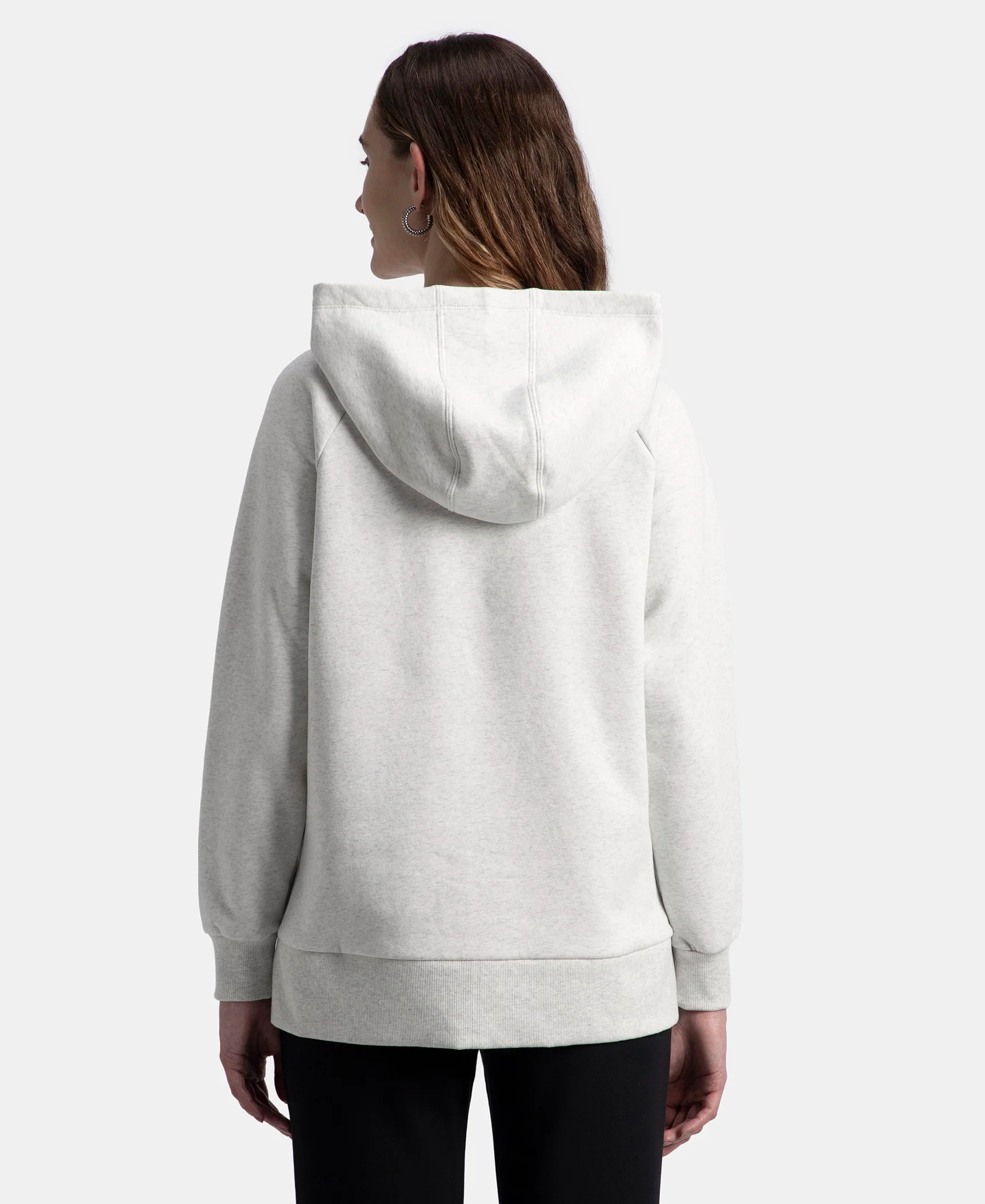 Super Combed Cotton Rich Fleece Fabric Raglan Sleeve Hoodie Sweatshirt - Off White Melange - Image 3