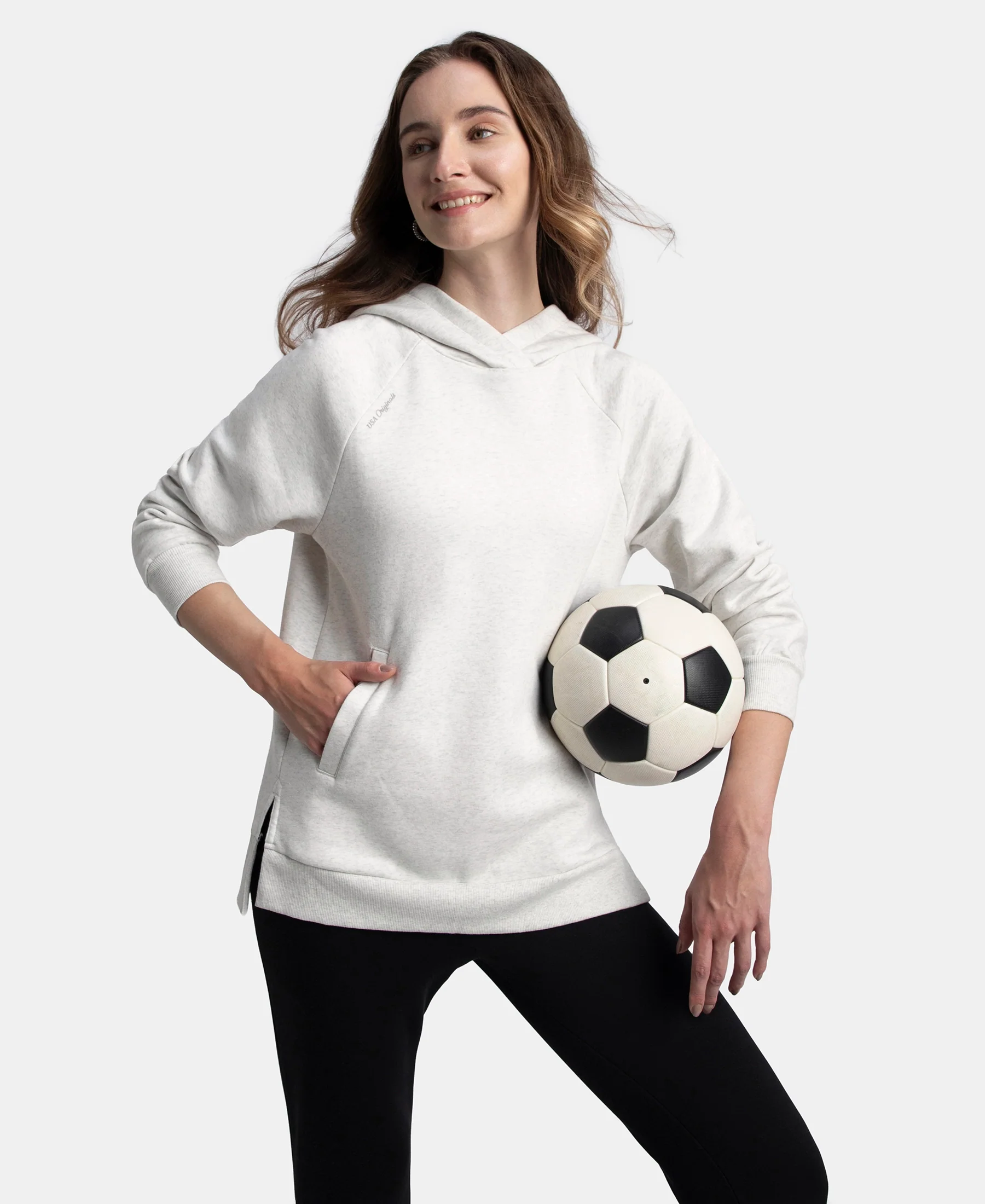 Super Combed Cotton Rich Fleece Fabric Raglan Sleeve Hoodie Sweatshirt - Off White Melange - Image 5