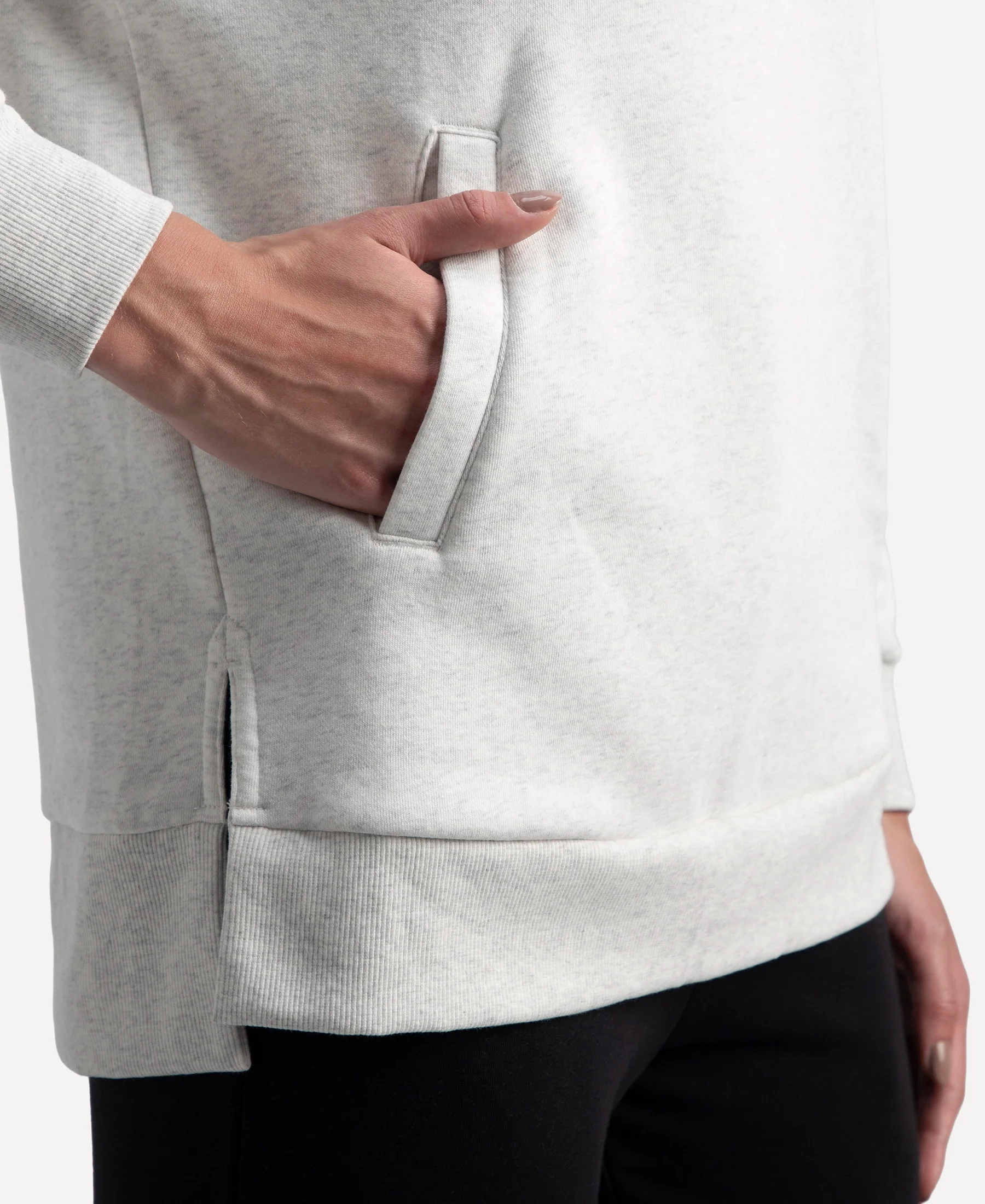 Super Combed Cotton Rich Fleece Fabric Raglan Sleeve Hoodie Sweatshirt - Off White Melange - Image 8