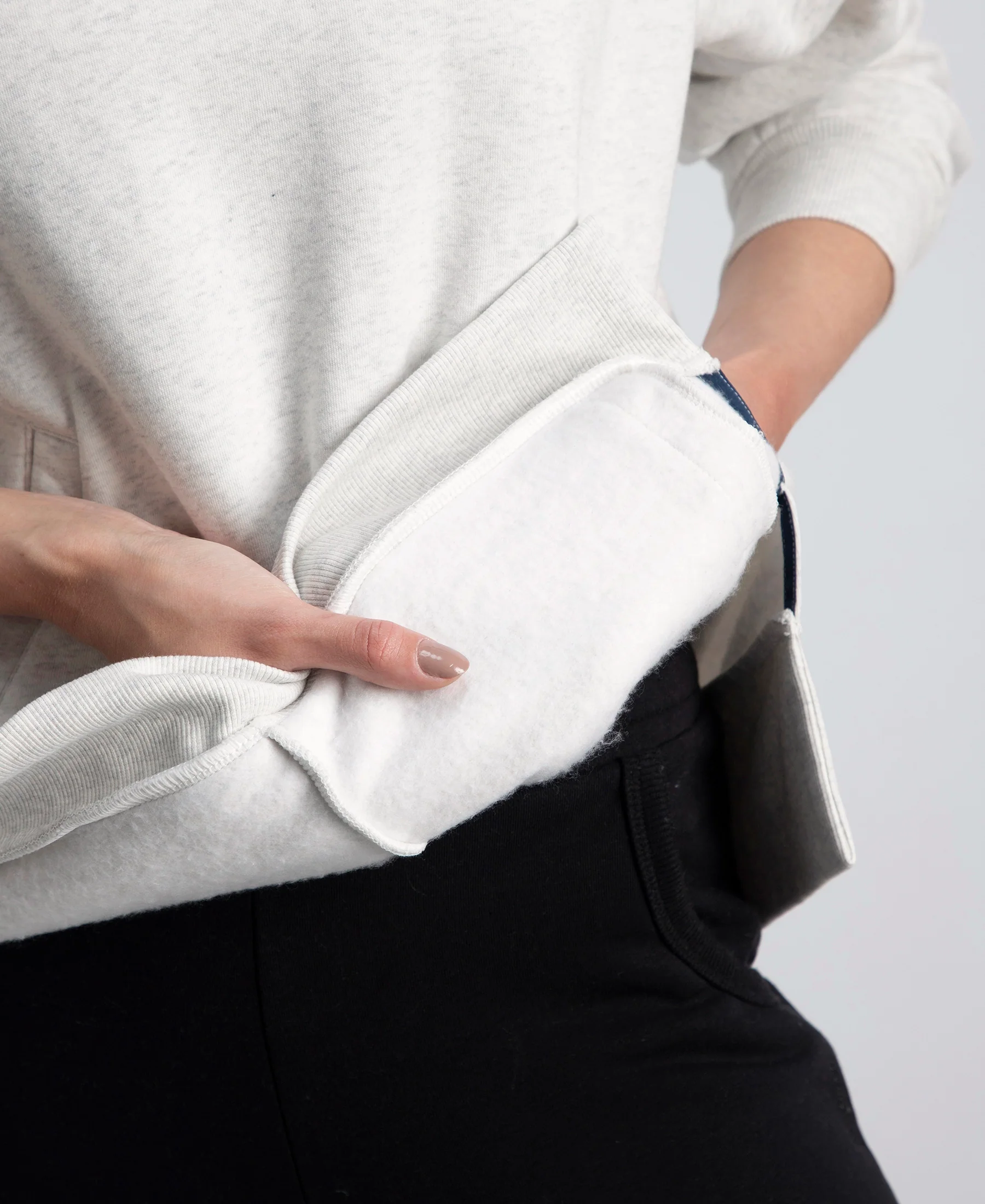 Super Combed Cotton Rich Fleece Fabric Raglan Sleeve Hoodie Sweatshirt - Off White Melange - Image 9