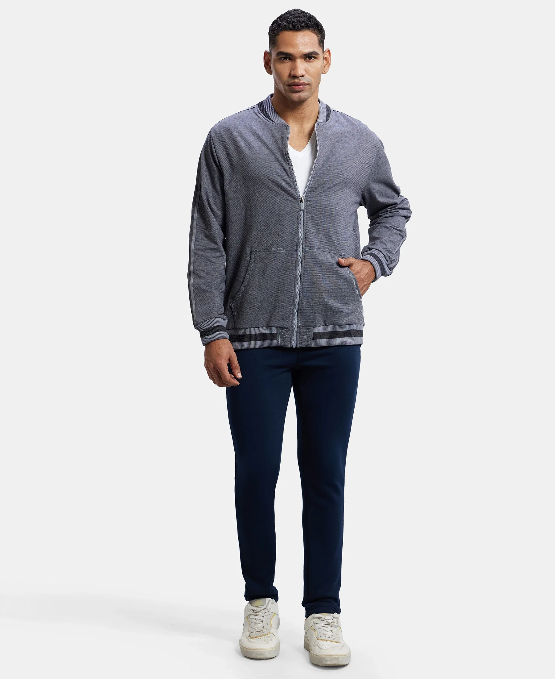 Super Combed Cotton Rich Fleece Jacket With StayWarm Technology - Performance Grey & Charcoal Melange - Image 4