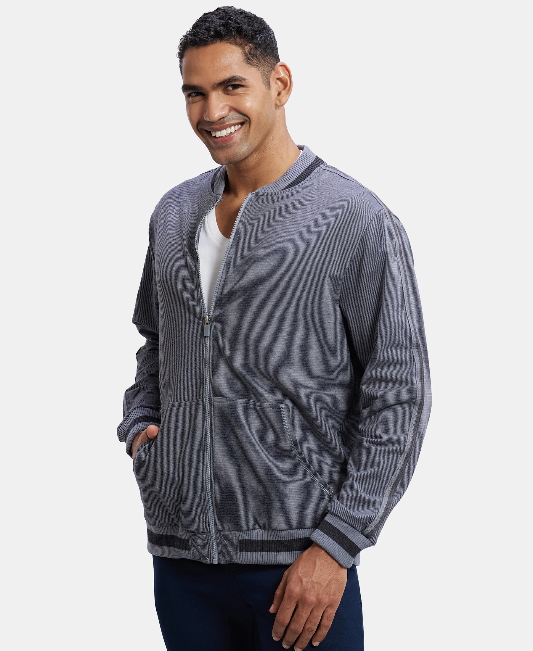 Super Combed Cotton Rich Fleece Jacket With StayWarm Technology - Performance Grey & Charcoal Melange - Image 5