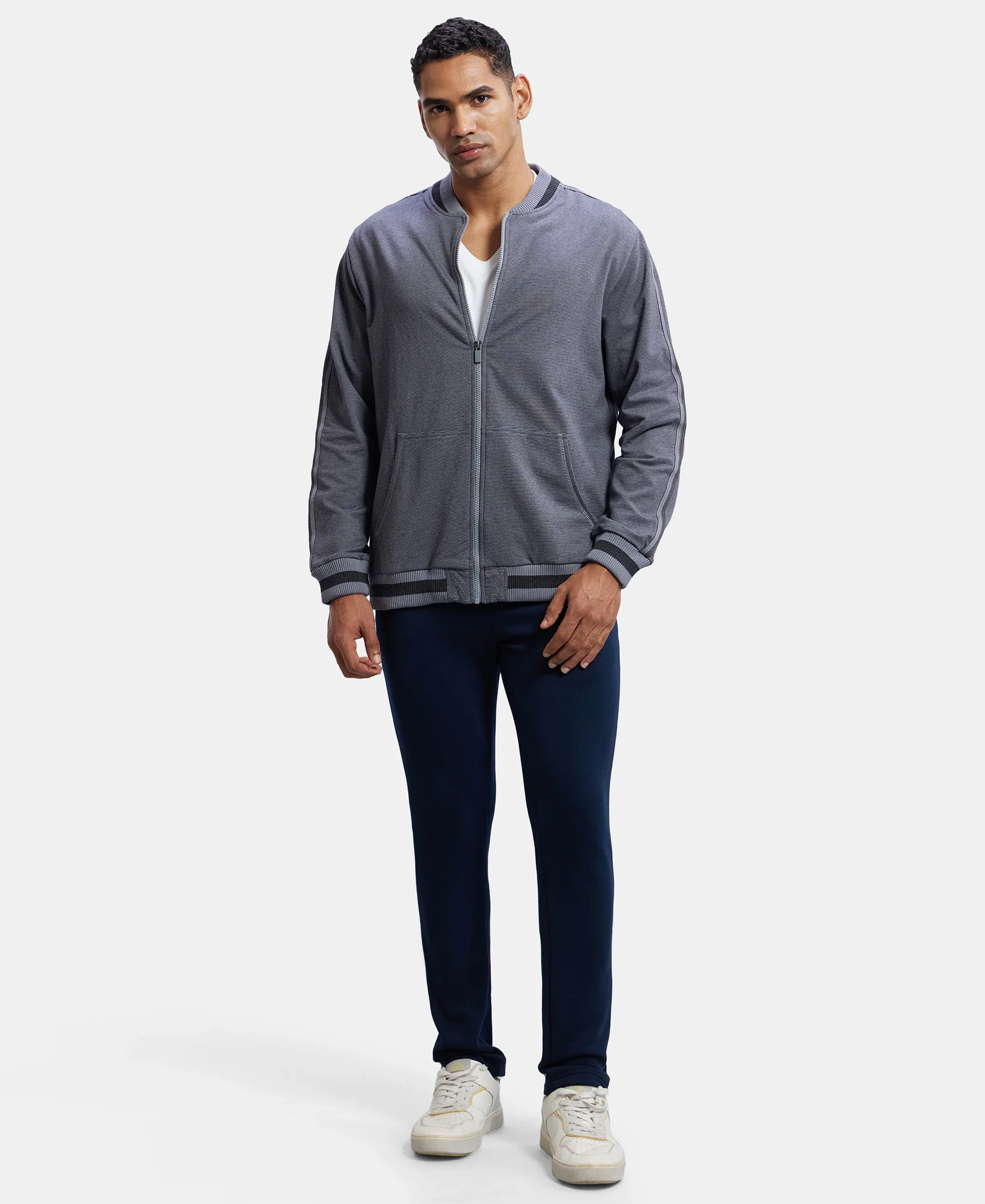 Super Combed Cotton Rich Fleece Jacket With StayWarm Technology - Performance Grey & Charcoal Melange - Image 6