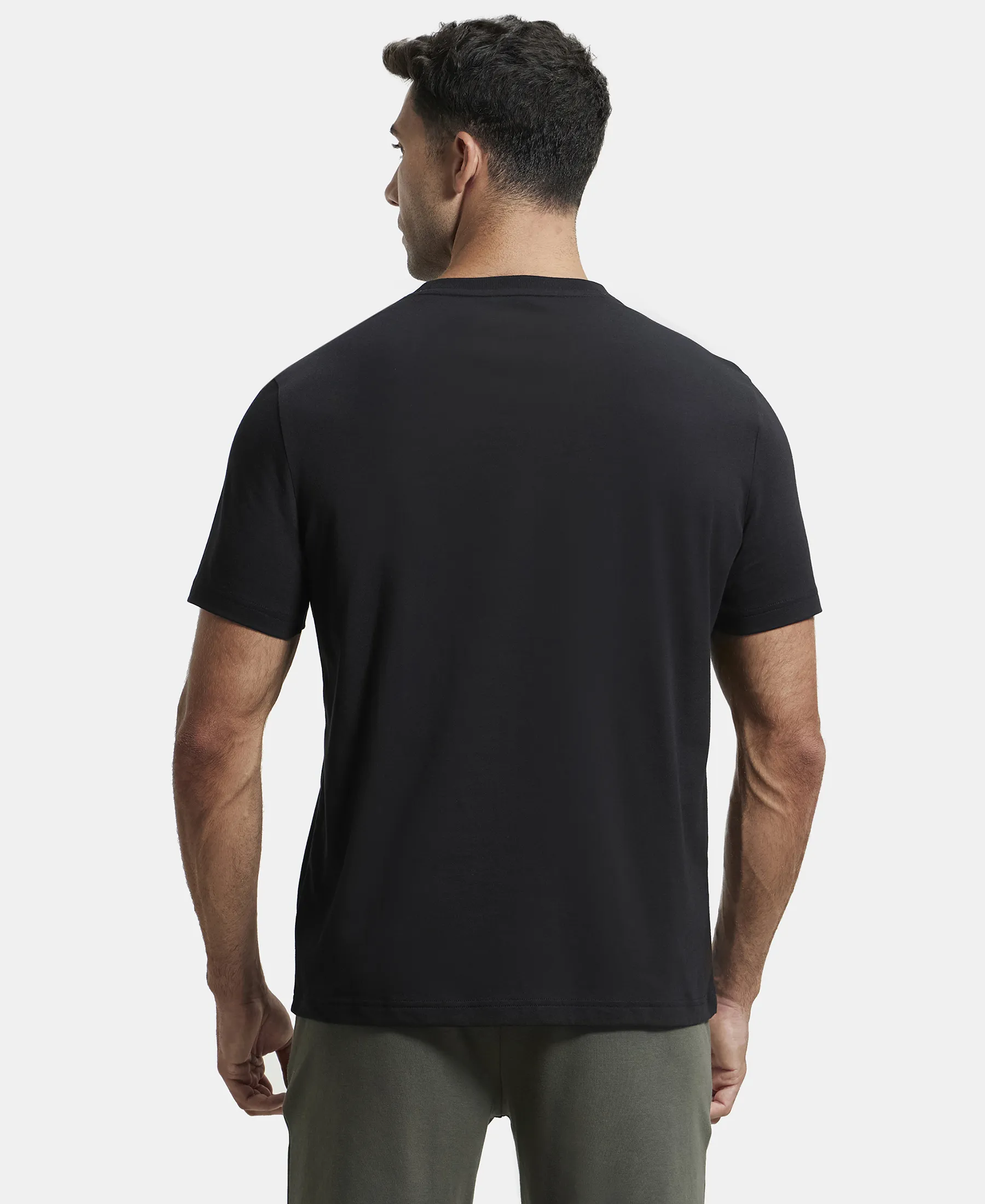 Super Combed Cotton Rich Graphic Printed Round Neck Half Sleeve T-Shirt - Black - Image 3