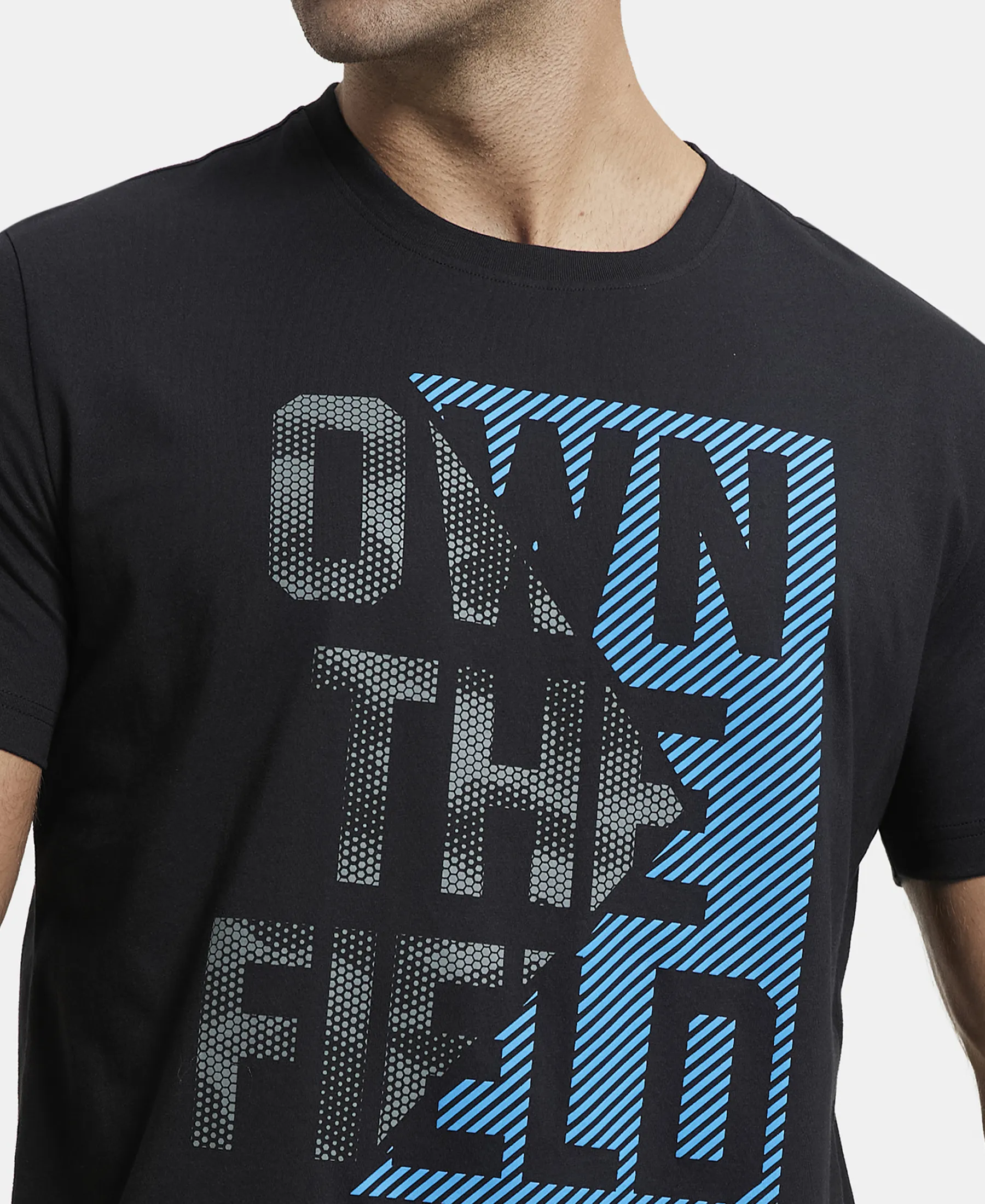 Super Combed Cotton Rich Graphic Printed Round Neck Half Sleeve T-Shirt - Black - Image 7