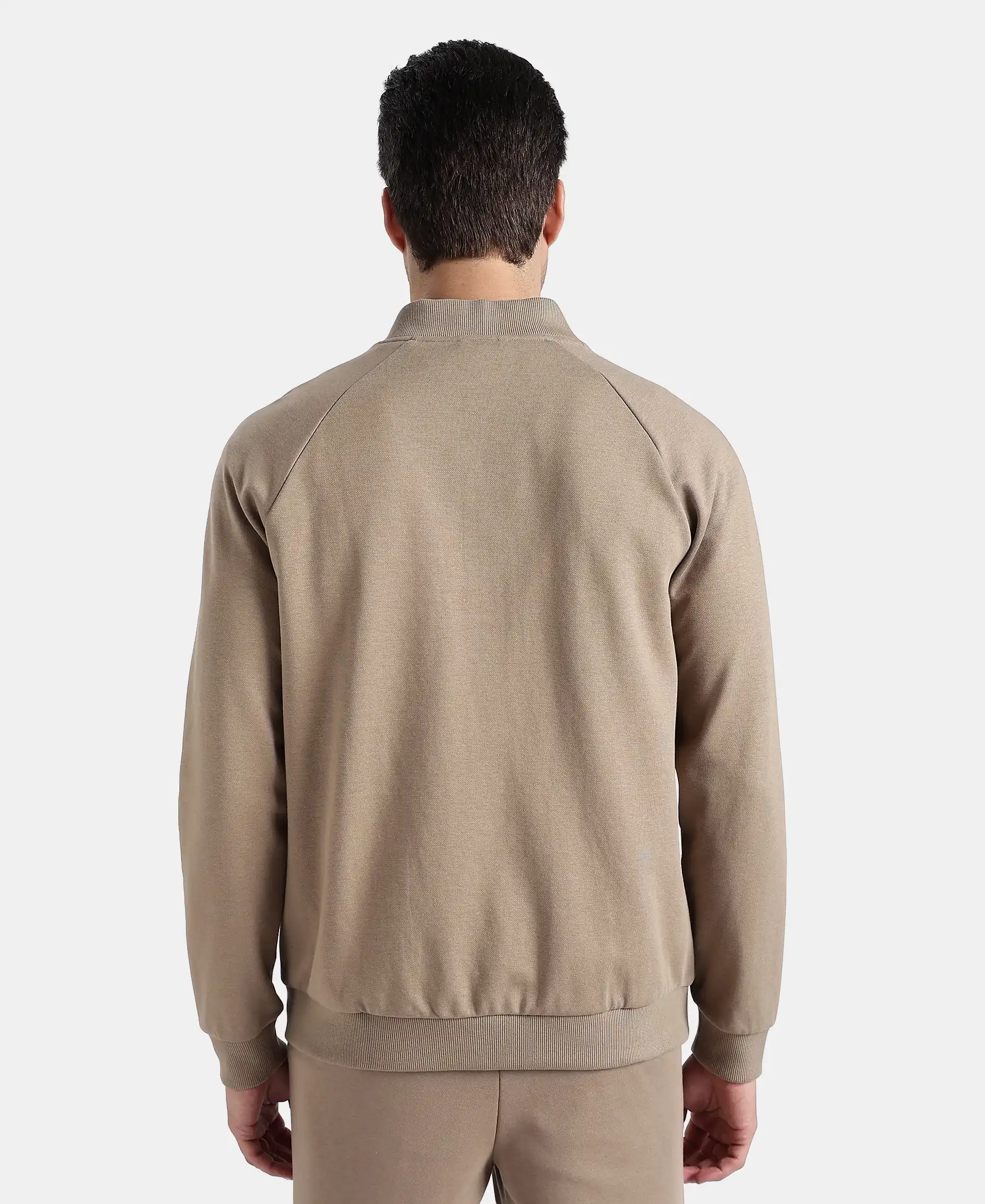 Super Combed Cotton Rich Pique Fabric Jacket with Ribbed Cuffs - Desert Taupe - Image 3