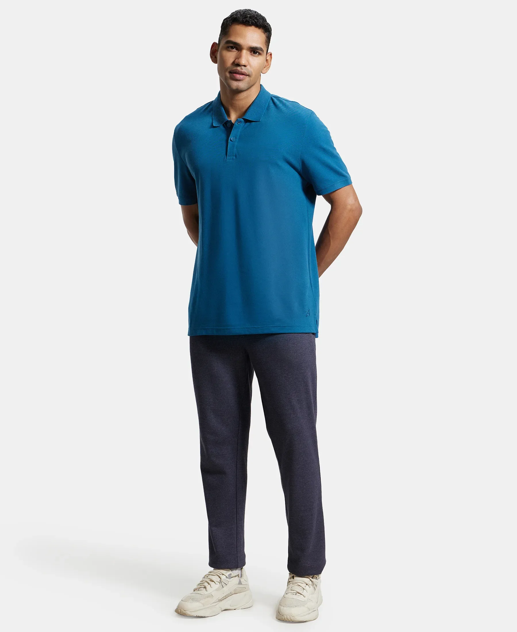 Super Combed Cotton Rich Pique Fabric Solid Half Sleeve Polo T-Shirt - Seaport Teal - Image 4
