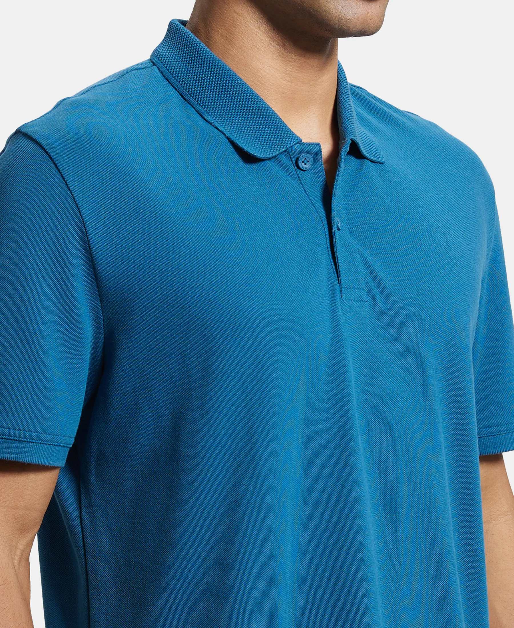 Super Combed Cotton Rich Pique Fabric Solid Half Sleeve Polo T-Shirt - Seaport Teal - Image 7