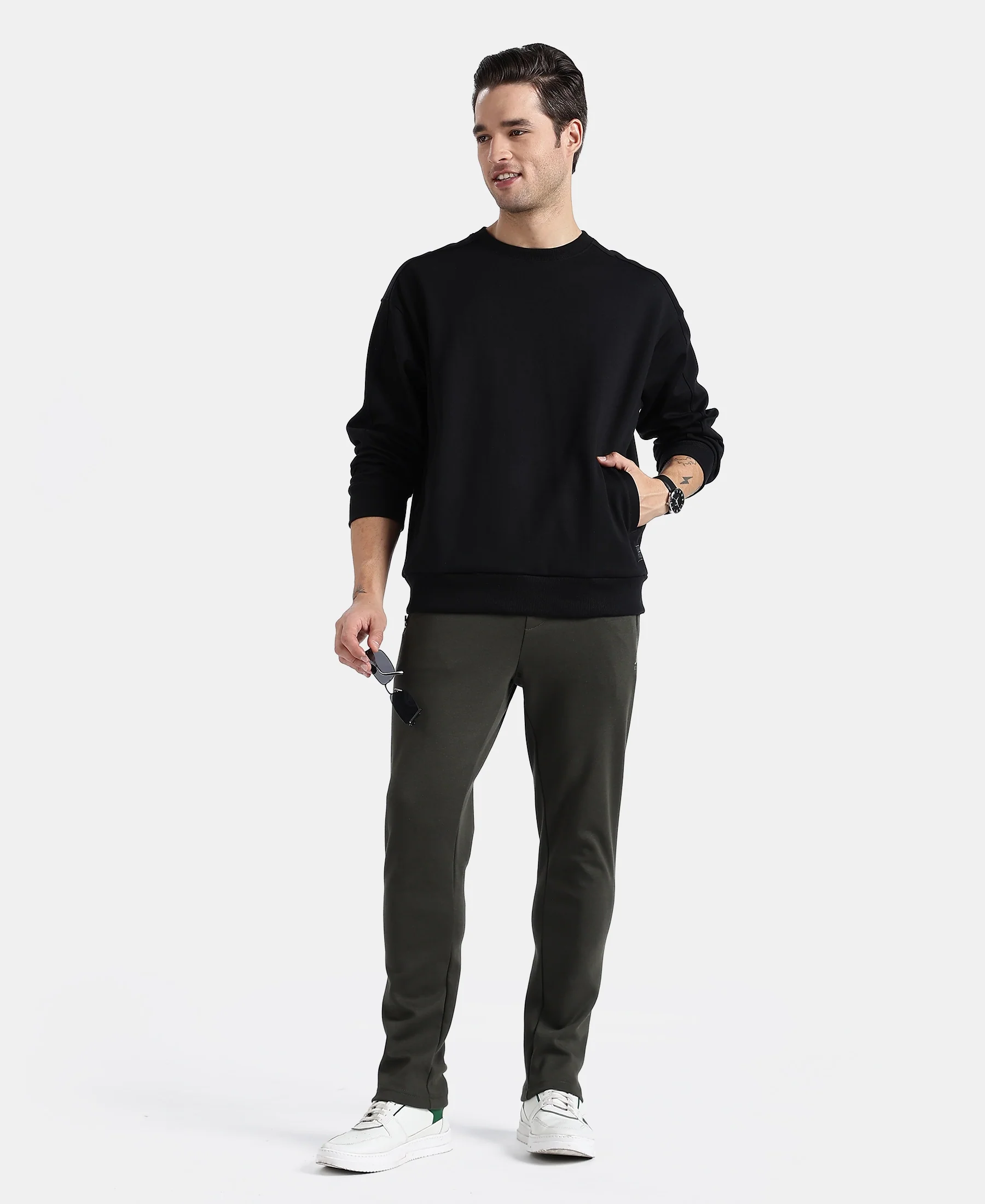 Super Combed Cotton Rich Pique Sweatshirt With Ribbed Cuffs - Black - Image 4