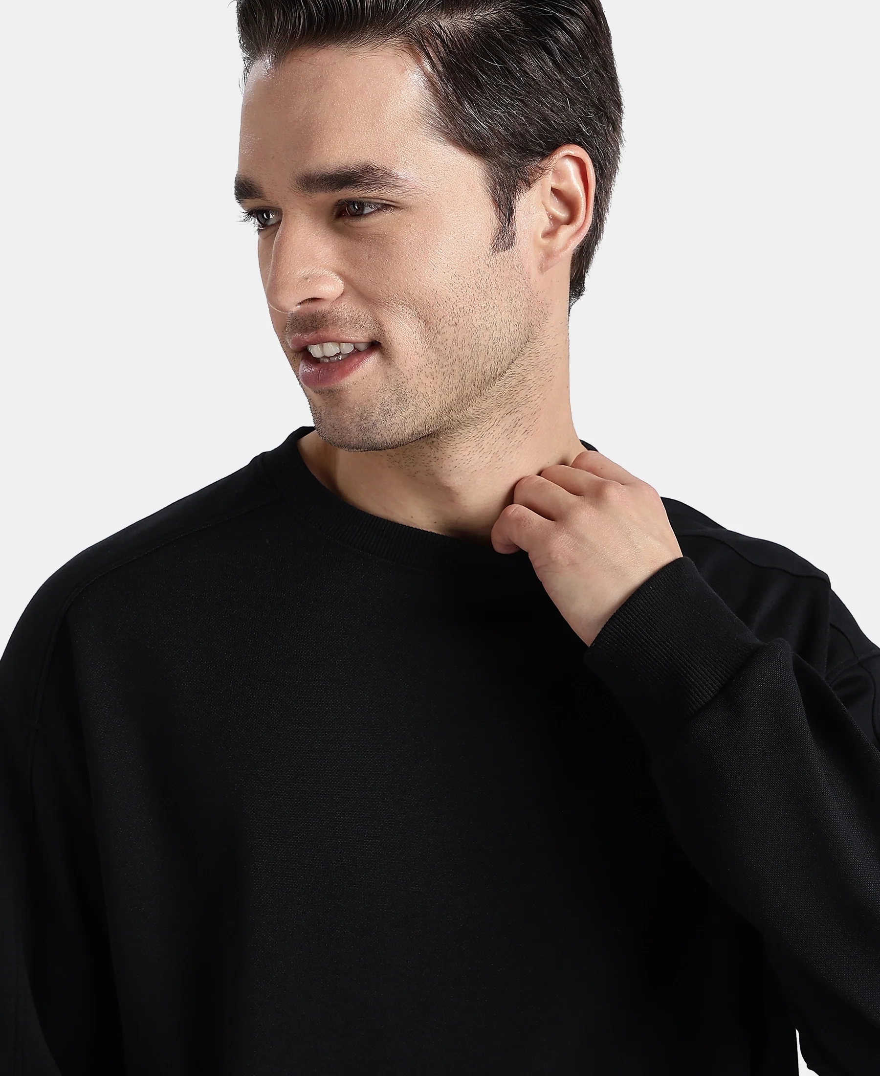 Super Combed Cotton Rich Pique Sweatshirt With Ribbed Cuffs - Black - Image 7