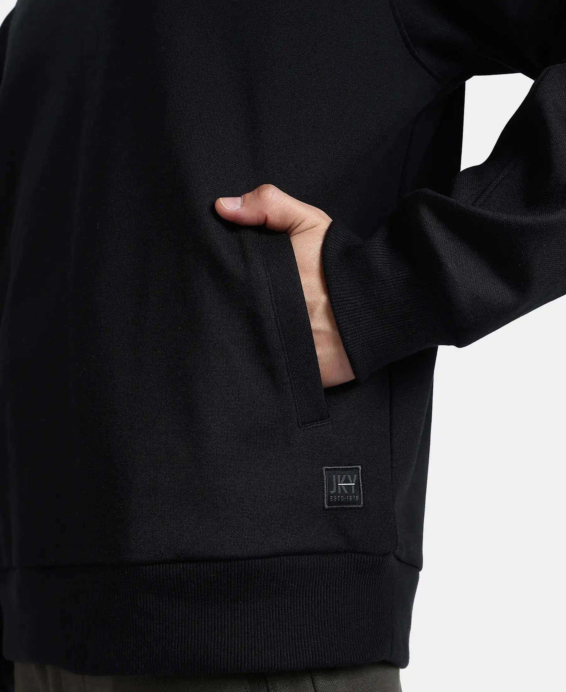 Super Combed Cotton Rich Pique Sweatshirt With Ribbed Cuffs - Black - Image 8