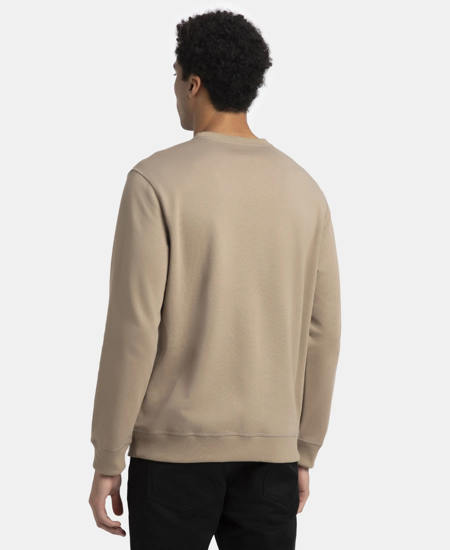 Super Combed Cotton Rich Pique Sweatshirt with Ribbed Cuffs - Desert Taupe - Image 3