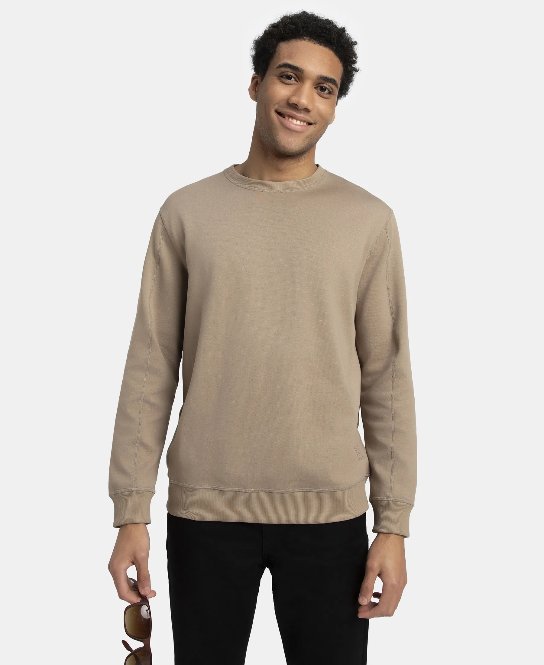 Super Combed Cotton Rich Pique Sweatshirt with Ribbed Cuffs - Desert Taupe - Image 5