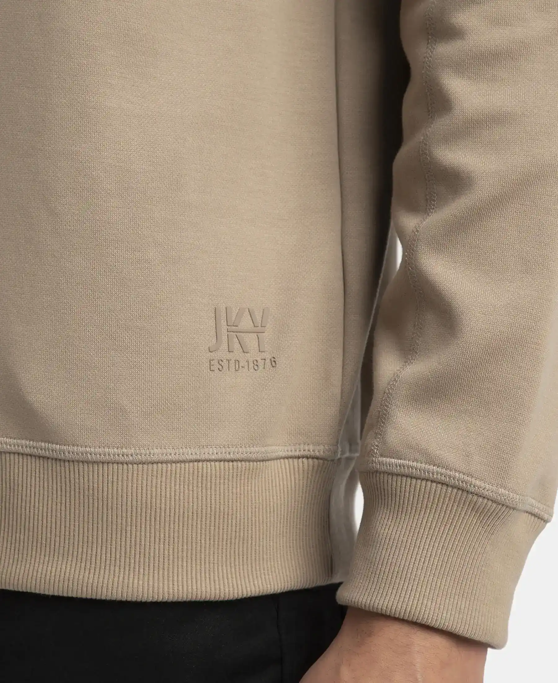 Super Combed Cotton Rich Pique Sweatshirt with Ribbed Cuffs - Desert Taupe - Image 6