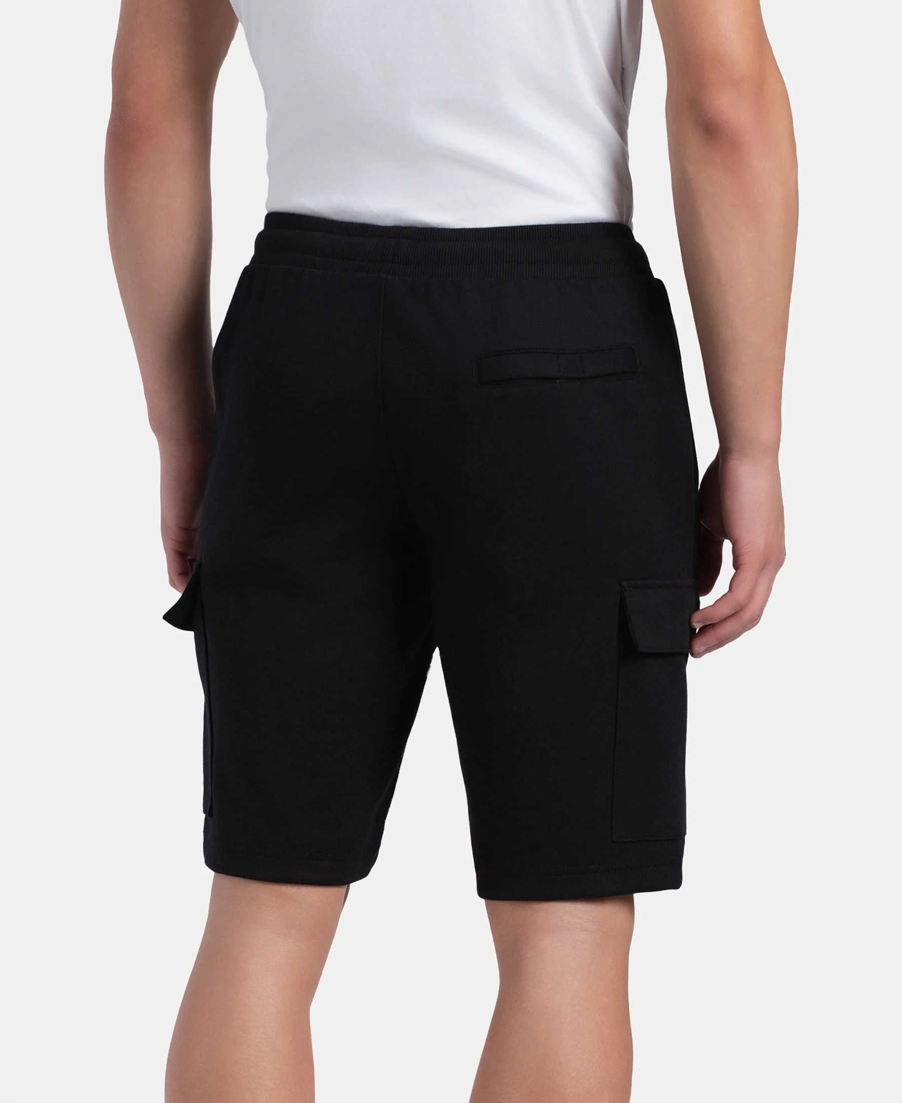 Super Combed Cotton Rich Regular Fit Cargo Pocket Shorts - Black - Image 3
