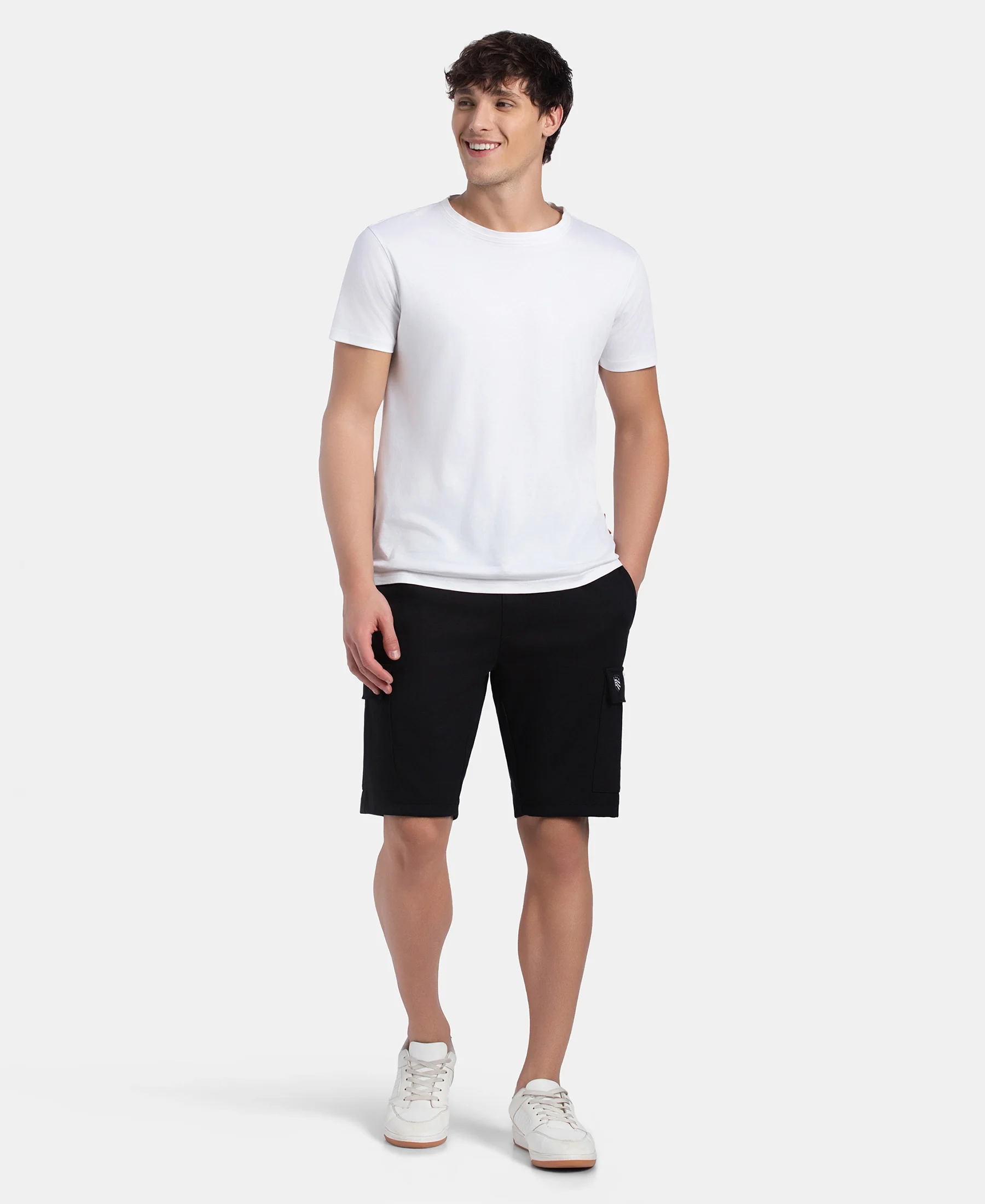 Super Combed Cotton Rich Regular Fit Cargo Pocket Shorts - Black - Image 4