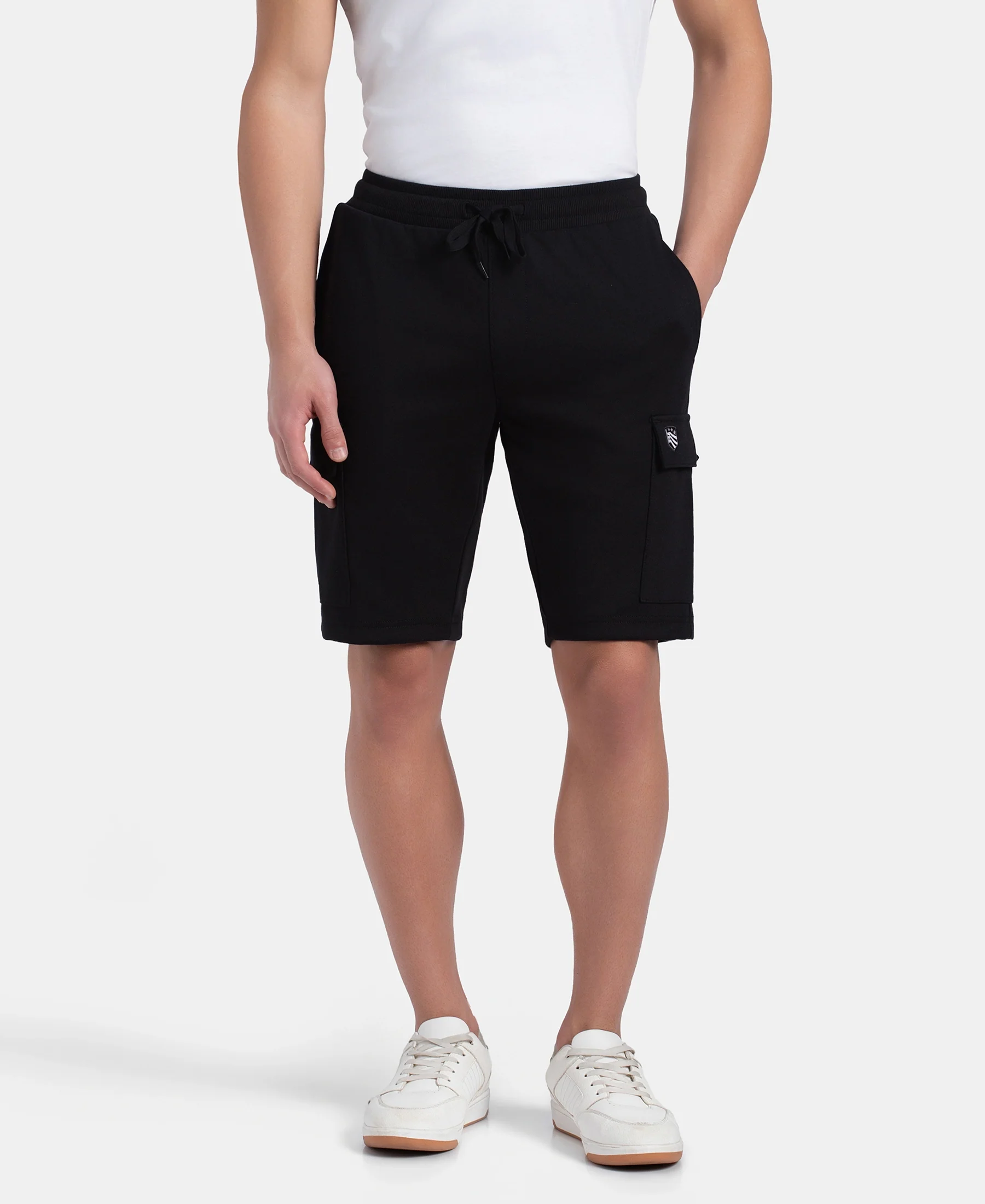 Super Combed Cotton Rich Regular Fit Cargo Pocket Shorts - Black - Image 5