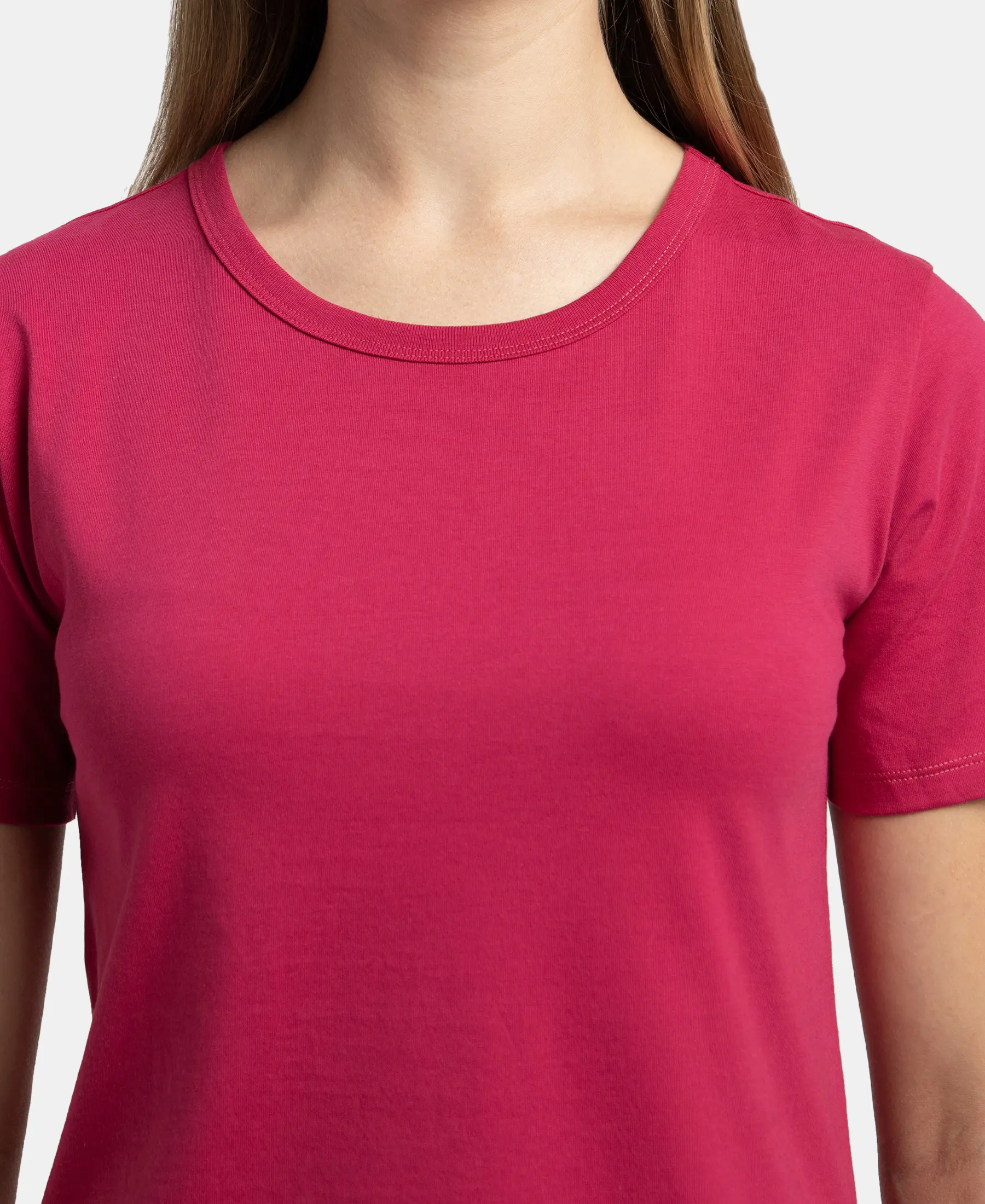 Super Combed Cotton Rich Relaxed Fit Solid Curved Hem Styled Half Sleeve T-Shirt - Red Plum - Image 6