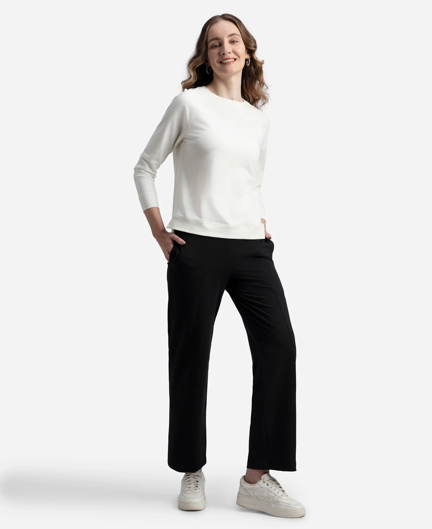 Super Combed Cotton Rich Relaxed Fit Wide Leg Pants with Side Pockets - Black - Image 4