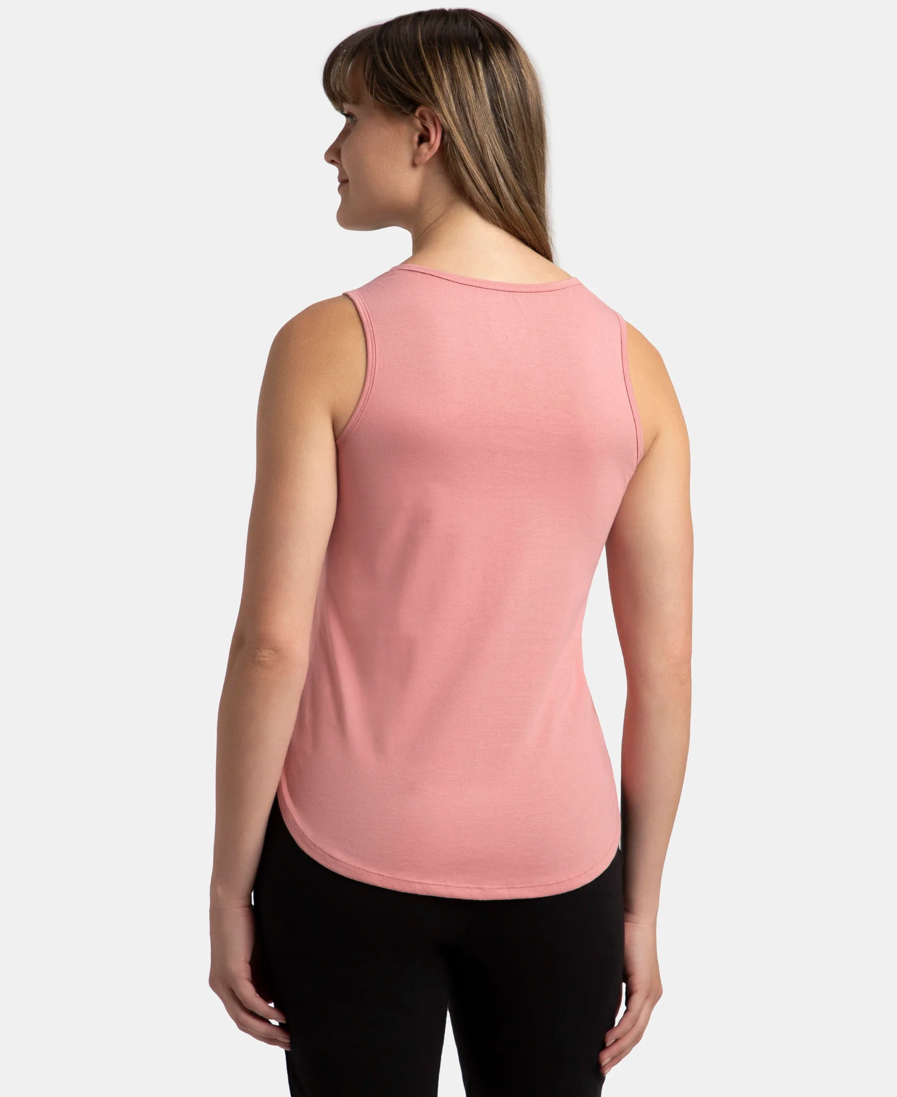Super Combed Cotton Rich Solid Curved Hem Styled Tank Top - Brandied Apricot - Image 3
