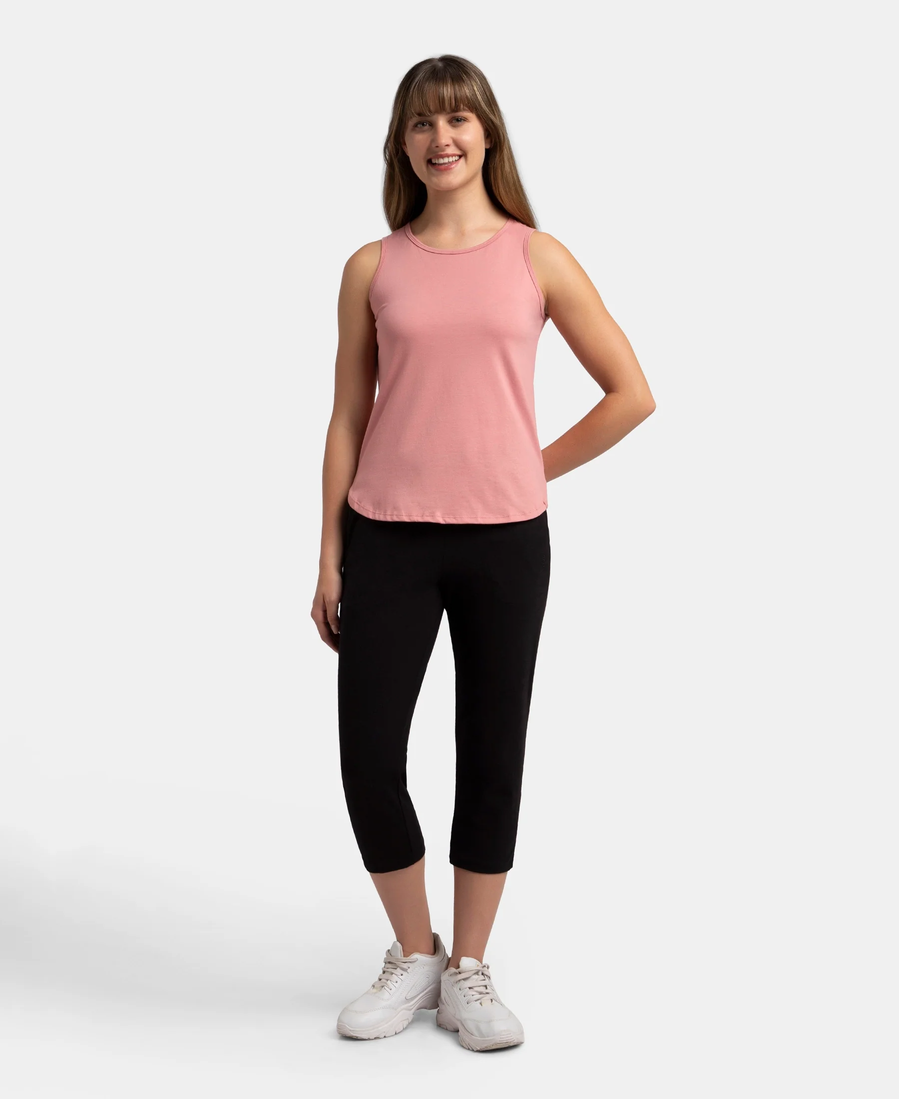 Super Combed Cotton Rich Solid Curved Hem Styled Tank Top - Brandied Apricot - Image 4