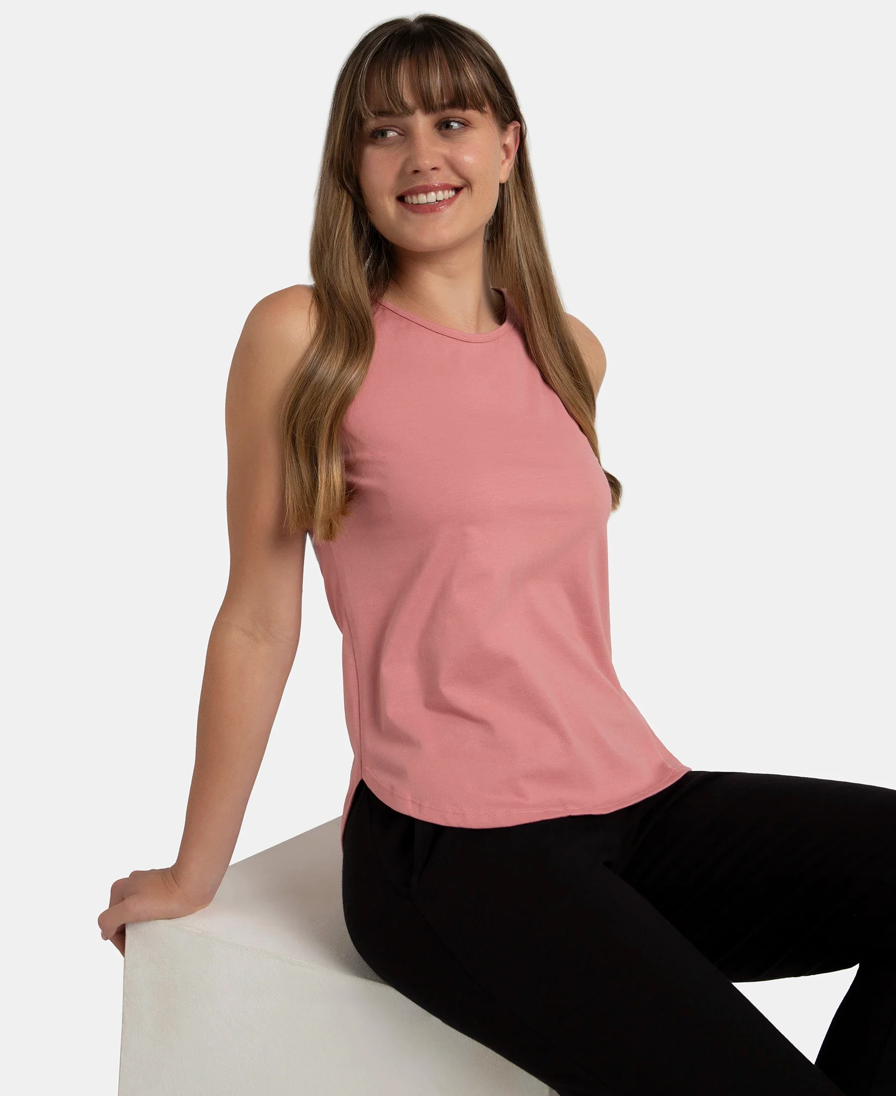 Super Combed Cotton Rich Solid Curved Hem Styled Tank Top - Brandied Apricot - Image 5