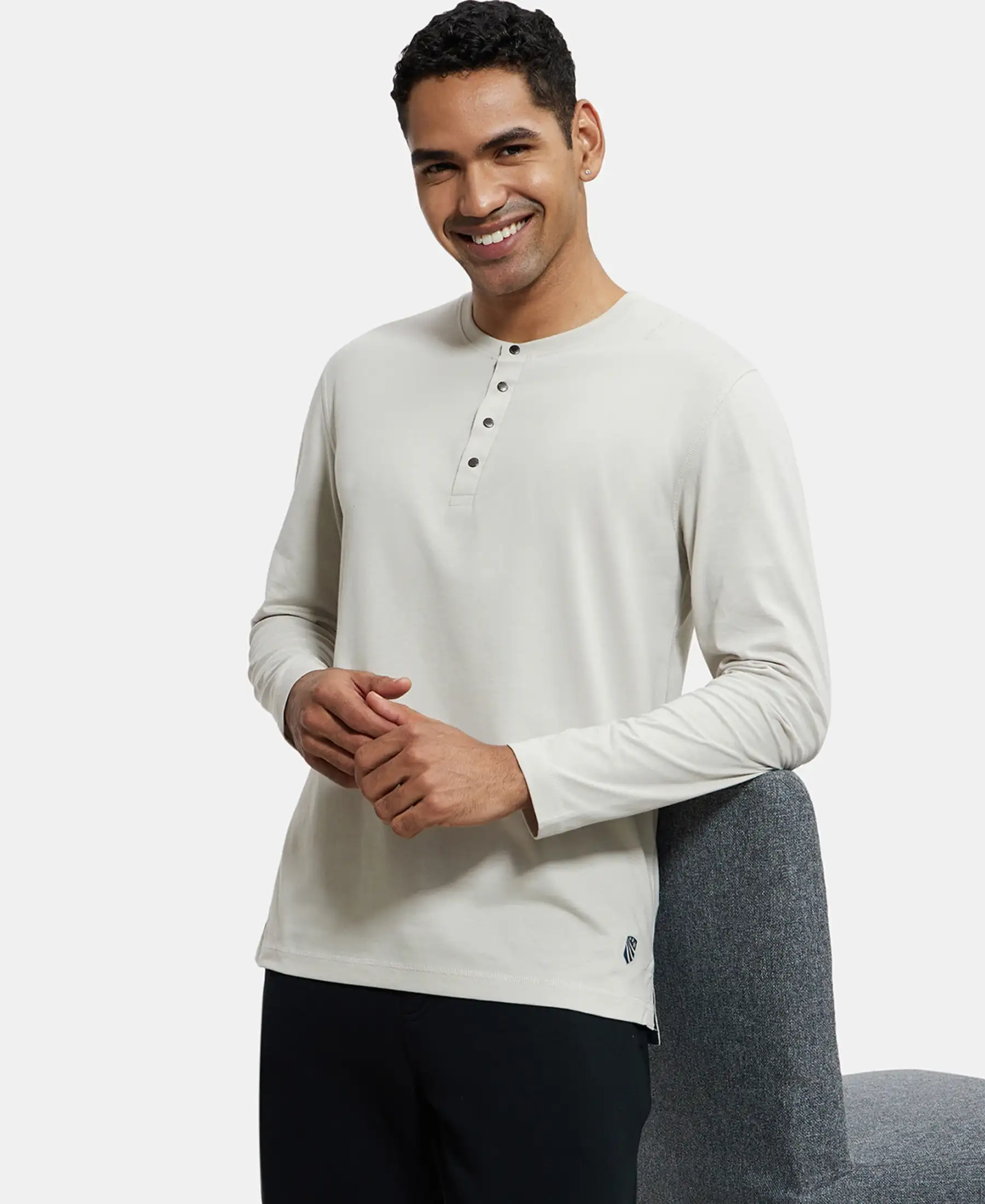 Super Combed Cotton Rich Solid Full Sleeve Henley T-Shirt - Moonstruck - Image 5