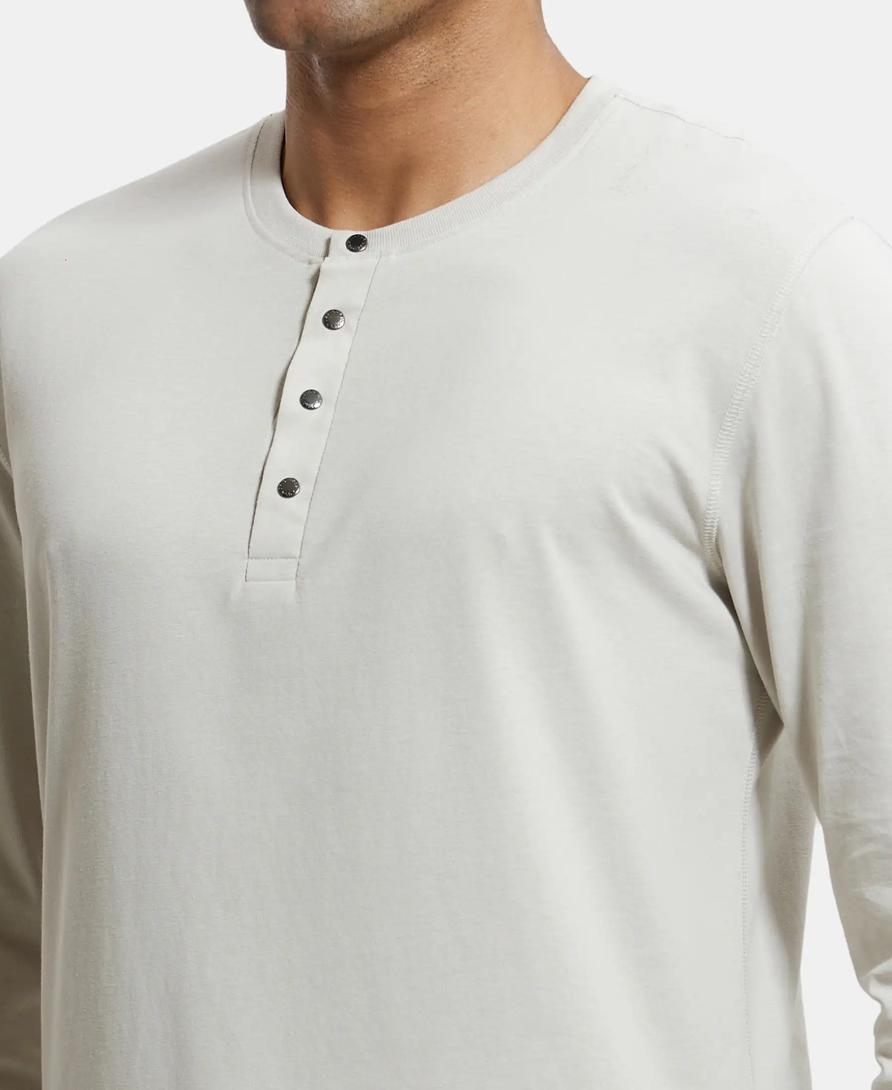 Super Combed Cotton Rich Solid Full Sleeve Henley T-Shirt - Moonstruck - Image 6