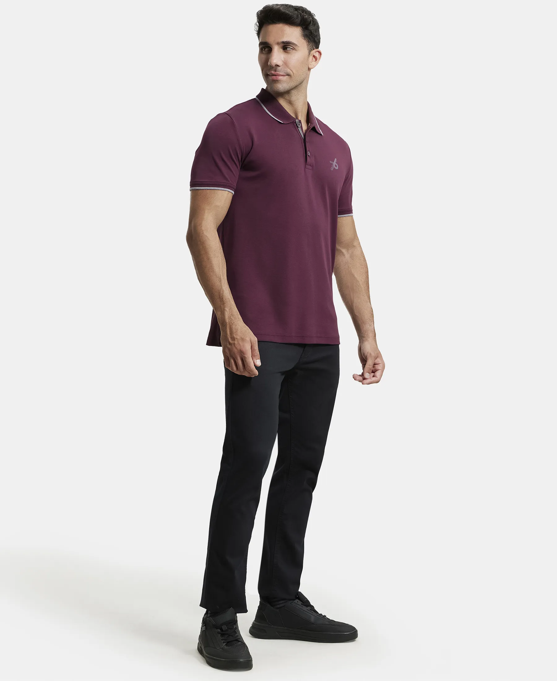 Super Combed Cotton Rich Solid Half Sleeve Polo T-Shirt - Wine Tasting - Image 4