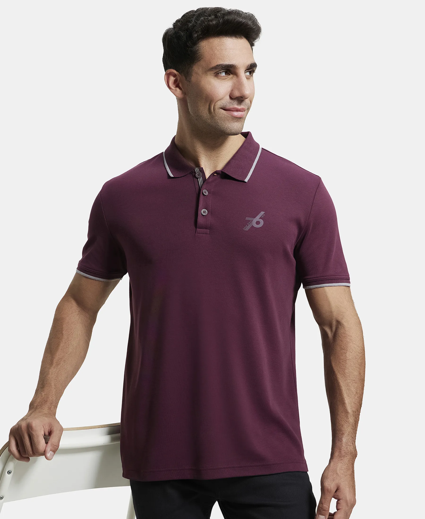 Super Combed Cotton Rich Solid Half Sleeve Polo T-Shirt - Wine Tasting - Image 5