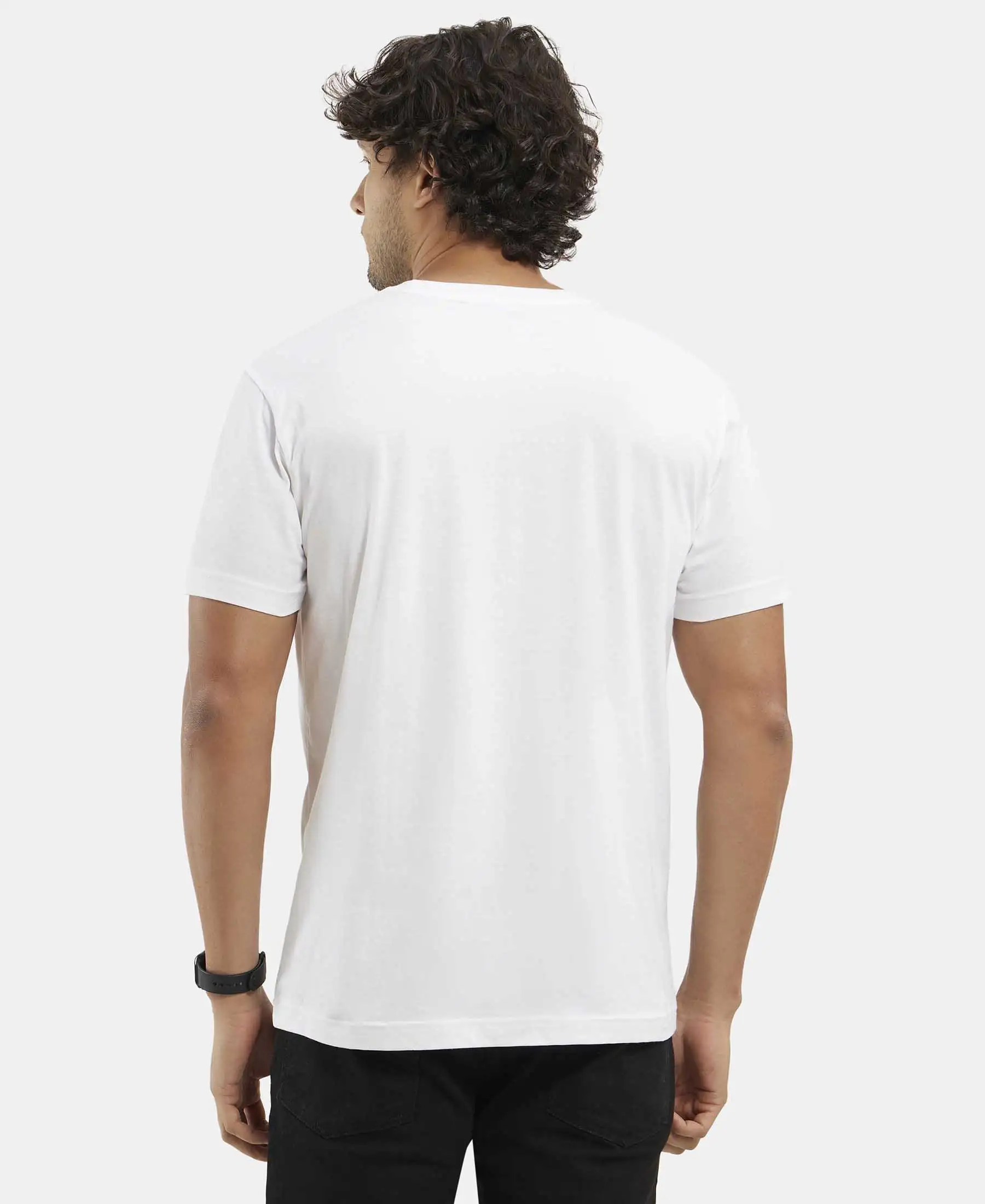 Super Combed Cotton Rich Solid V Neck Half Sleeve T-Shirt  - White - Image 3