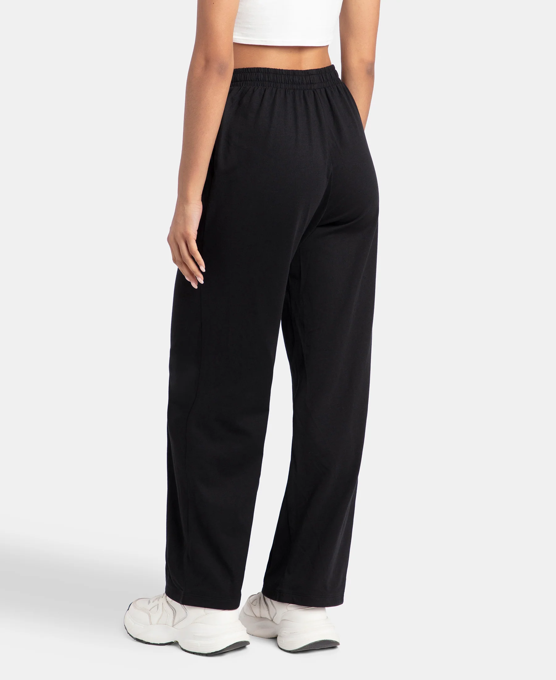 Super Combed Cotton Rich Straight Fit Wide Leg Pants - Black - Image 3
