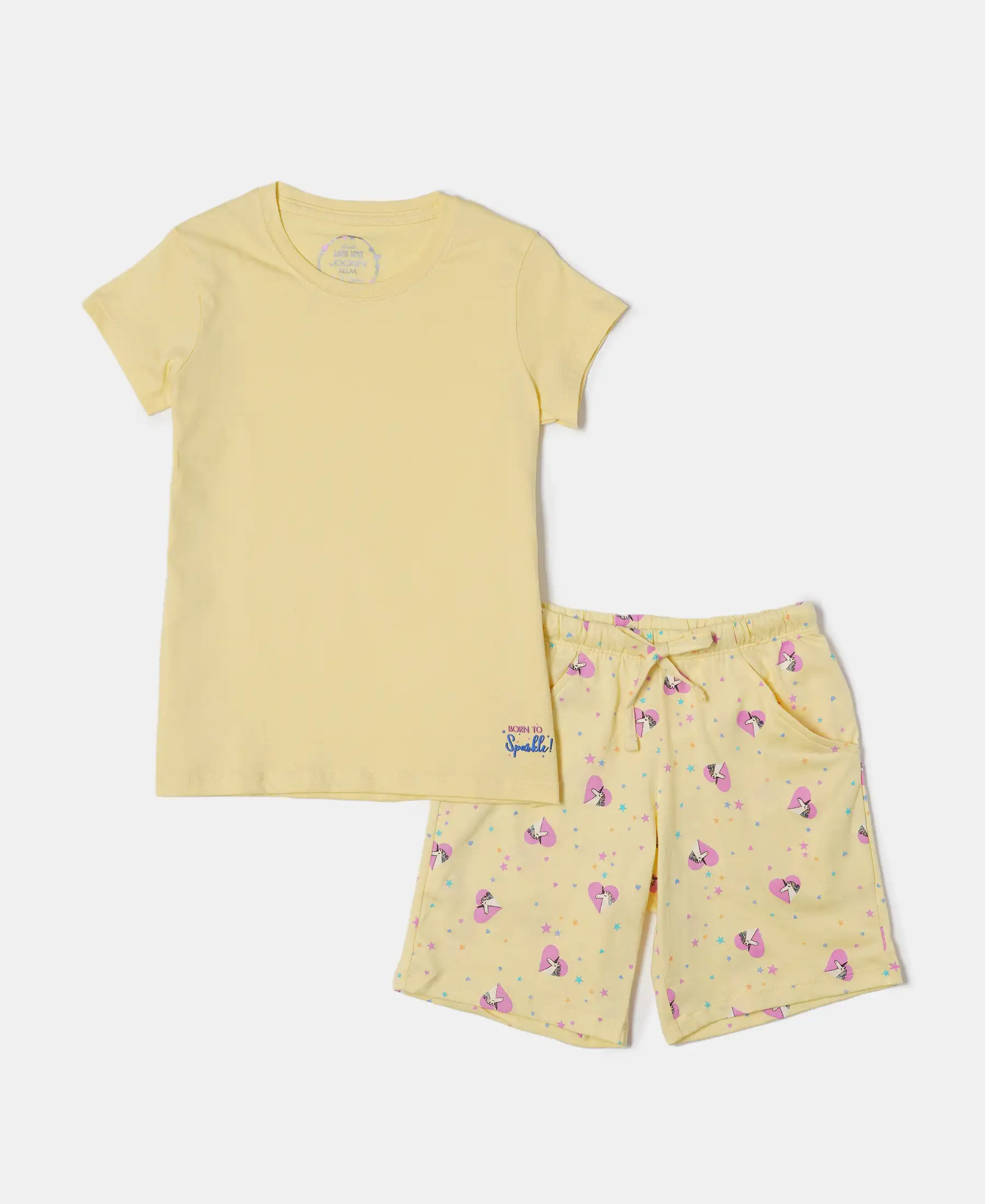 Girl's Super Combed Cotton Short Sleeve T-Shirt and Printed Shorts Set - Pale Banana - Image 4