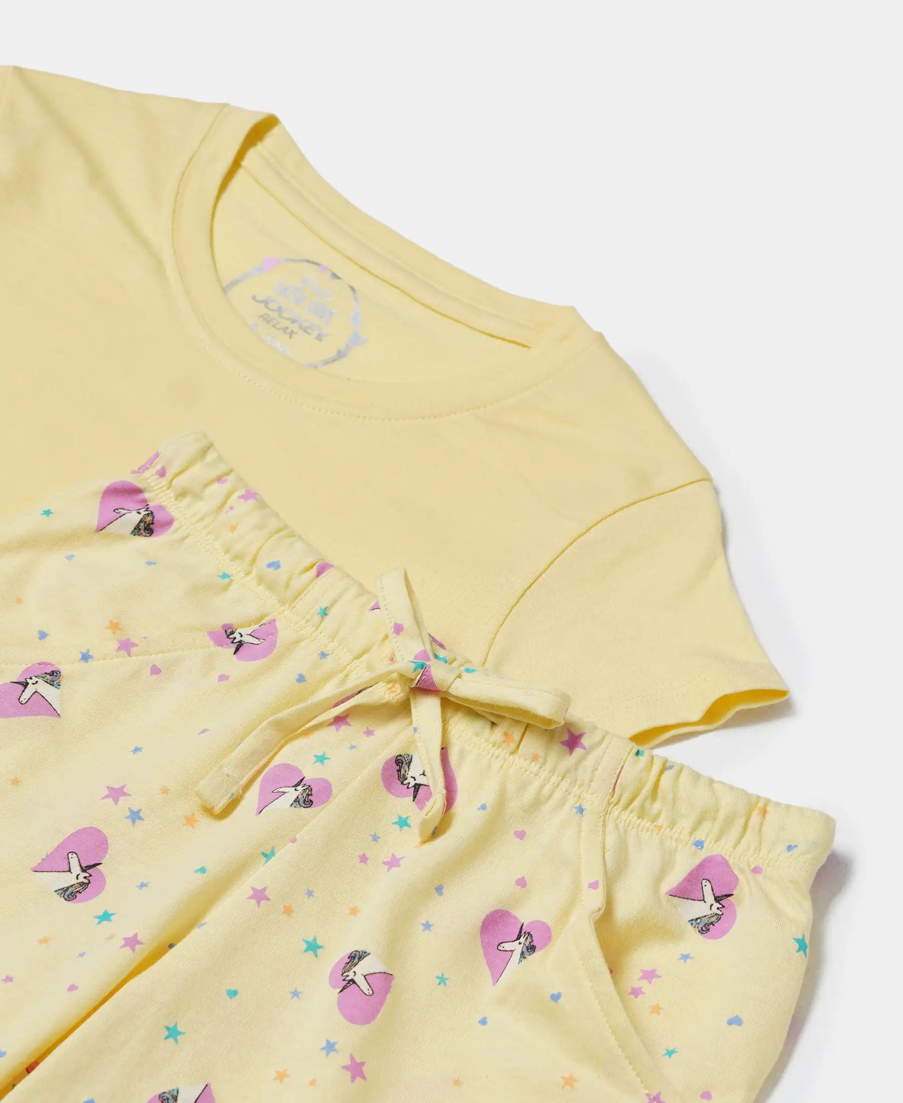 Girl's Super Combed Cotton Short Sleeve T-Shirt and Printed Shorts Set - Pale Banana - Image 6
