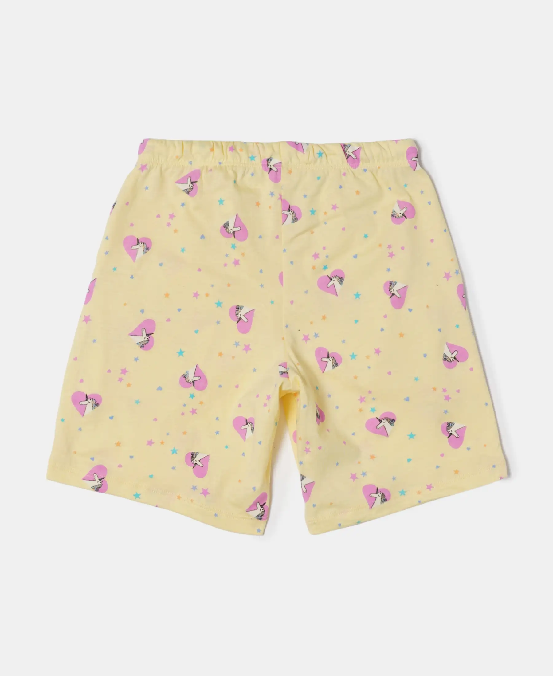 Girl's Super Combed Cotton Short Sleeve T-Shirt and Printed Shorts Set - Pale Banana - Image 8