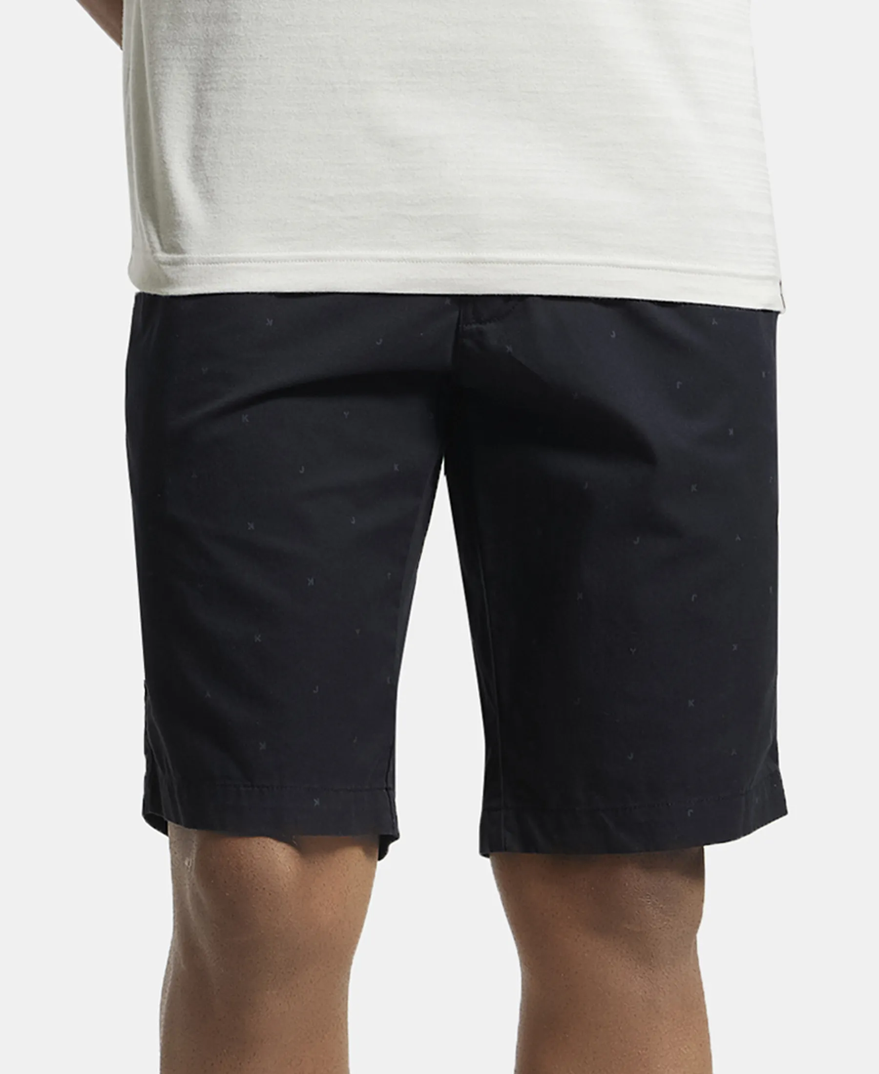 Super Combed Mercerised Cotton Woven Printed Straight Fit Shorts with Side Pockets - Black - Image 5