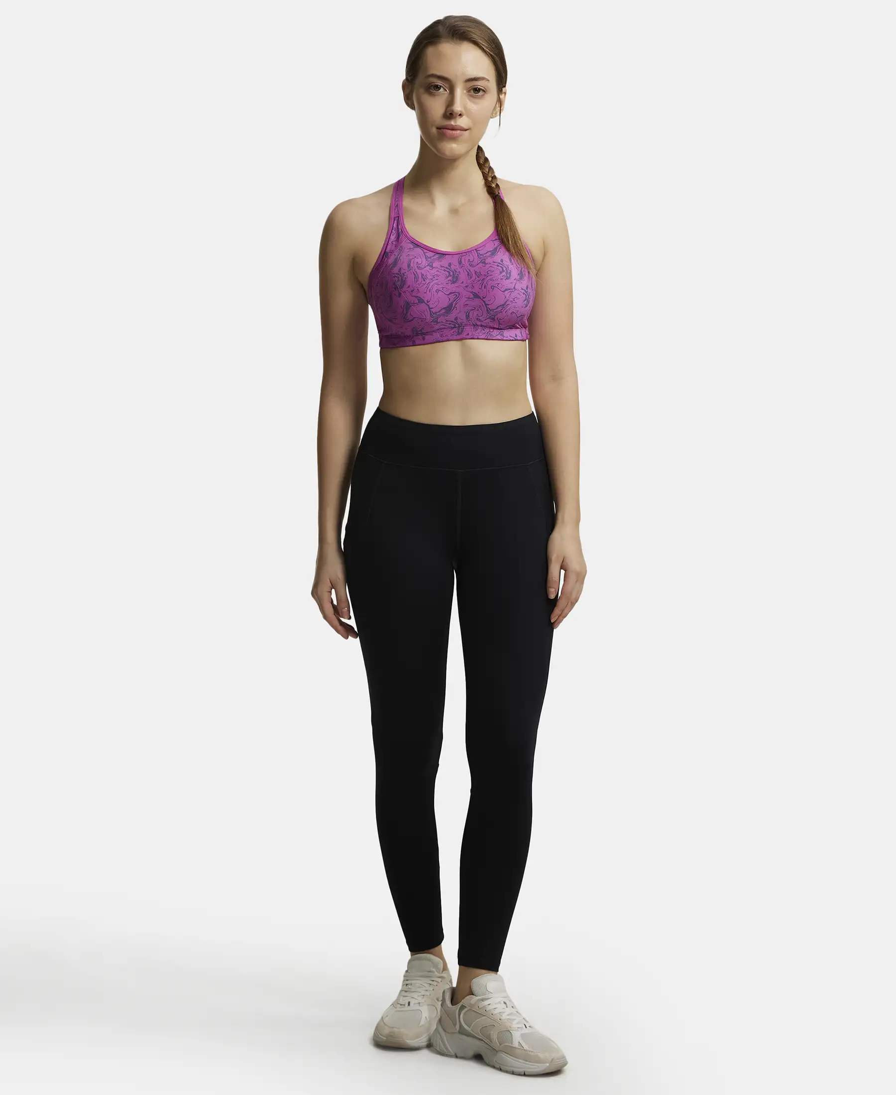 Tactel Microfiber Elastane Stretch Performance Leggings with Broadwaistband & Side Pockets - Black - Image 4