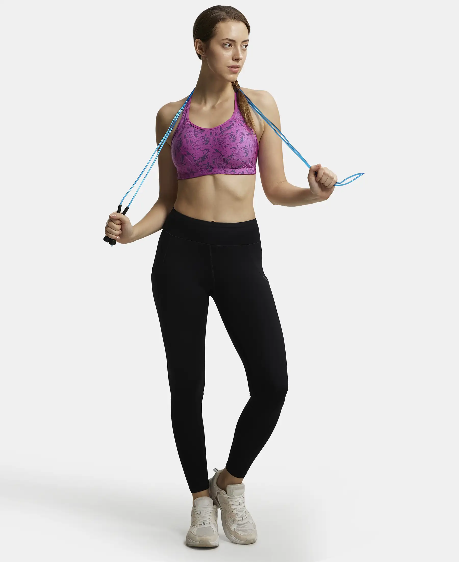 Tactel Microfiber Elastane Stretch Performance Leggings with Broadwaistband & Side Pockets - Black - Image 6