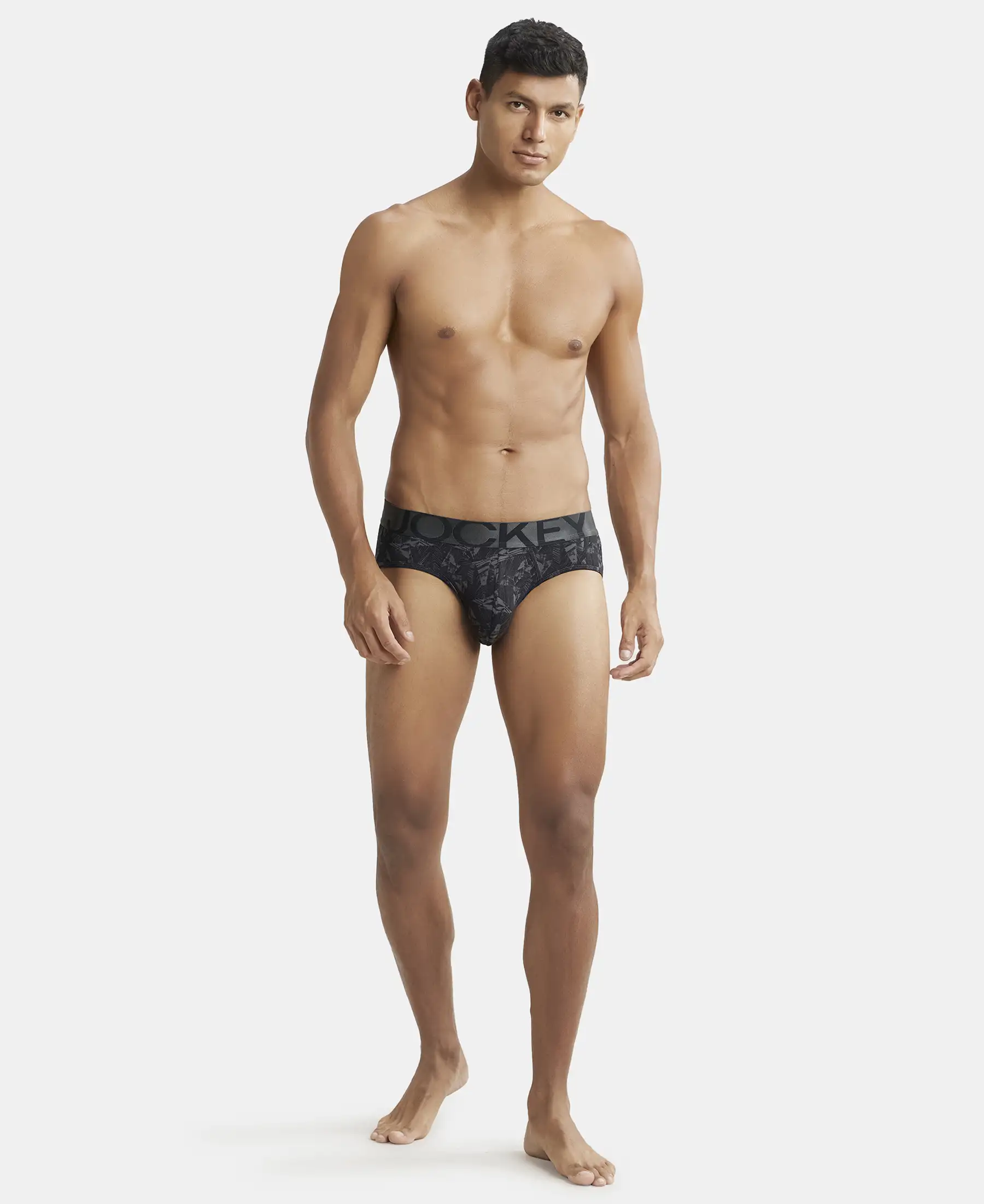 Tactel Microfiber Elastane Stretch Printed Brief with Moisture Move Properties - Ebony Grey Prints - Image 4