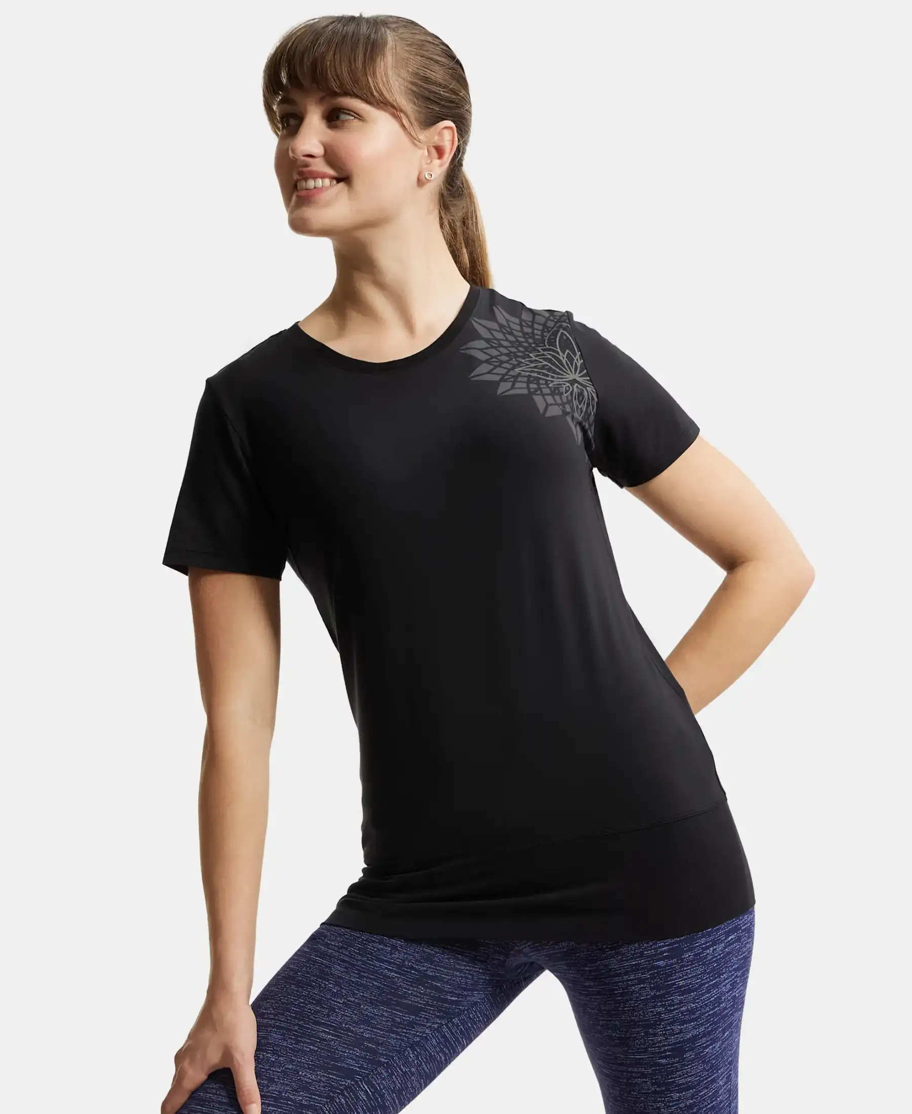 Tencel Lyocell Elastane Stretch Relaxed Fit Graphic Printed Half Sleeve T-Shirt - Black - Image 6